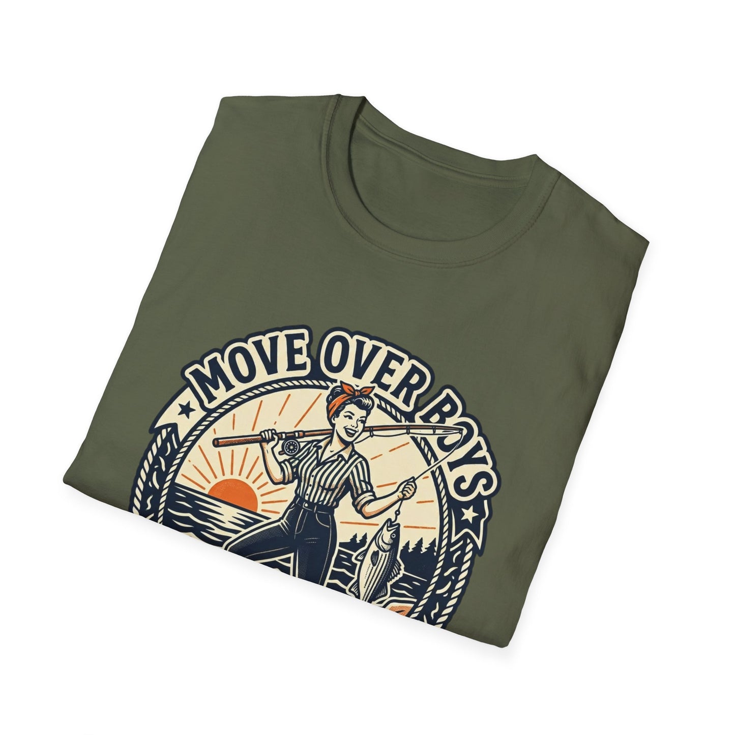 "Move Over Boys, Let This Girl Show How to Fish" Vintage Design - Fishing T-Shirt