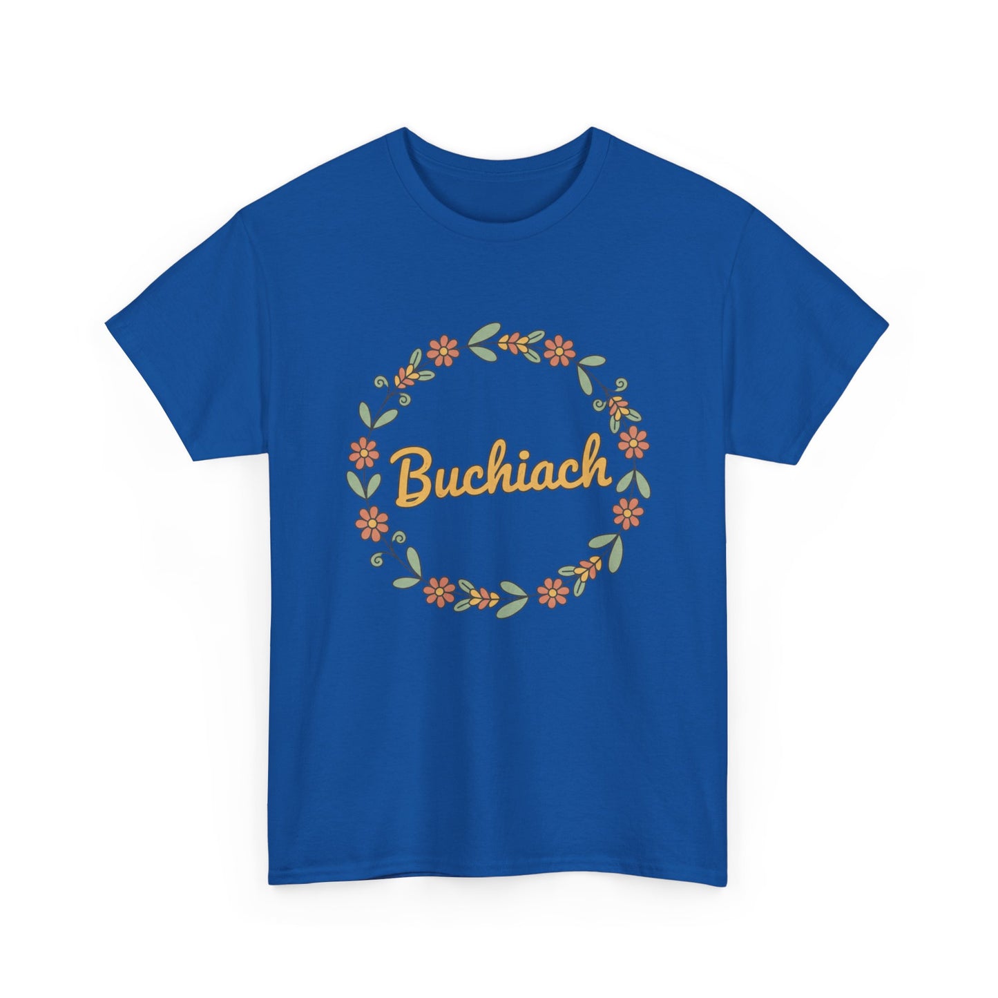 Buchiach Floral Wreath T-Shirt — Retro Script Garden Tee Printify