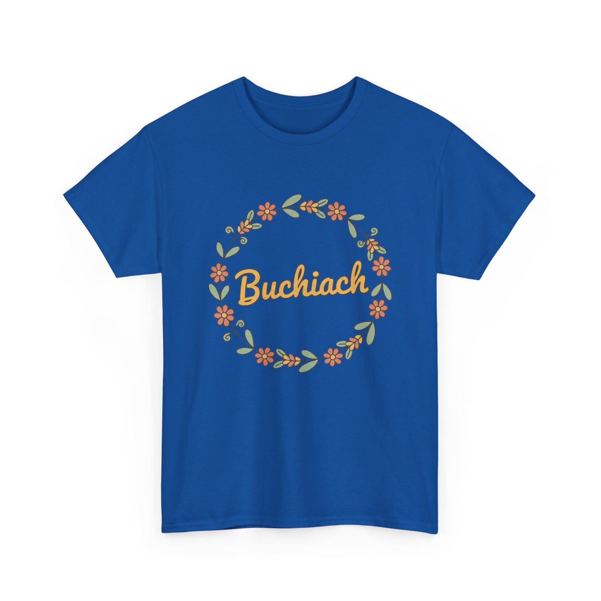 Buchiach Floral Wreath T-Shirt — Retro Script Garden Tee Printify