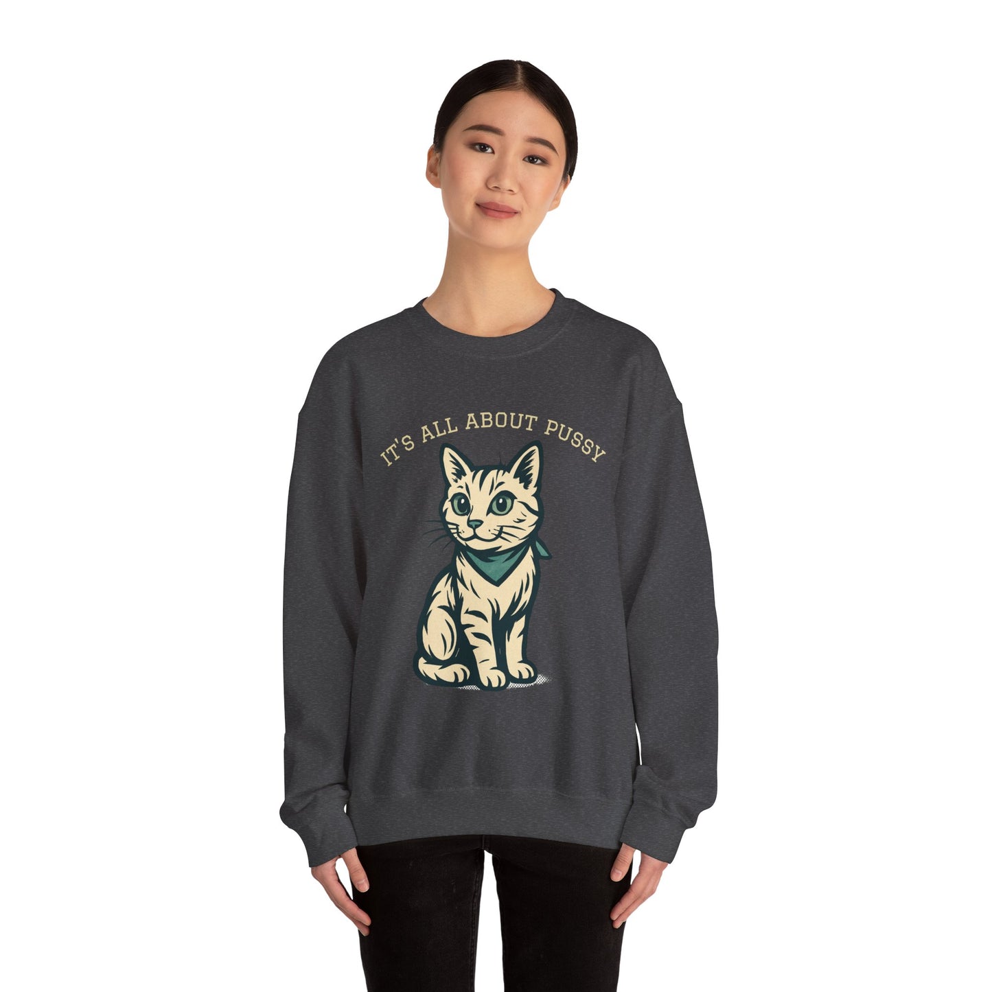 Cute Kitten Pullover Sweatshirt — Vintage Cat Illustration Crewneck