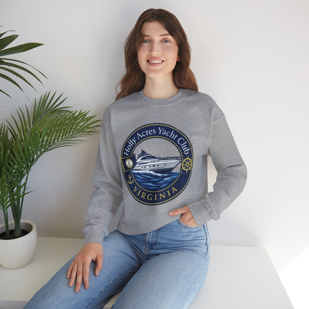 Virginia Yacht Club Crewneck Sweatshirt — "Holly Acres Yacht Club" Nautical Logo