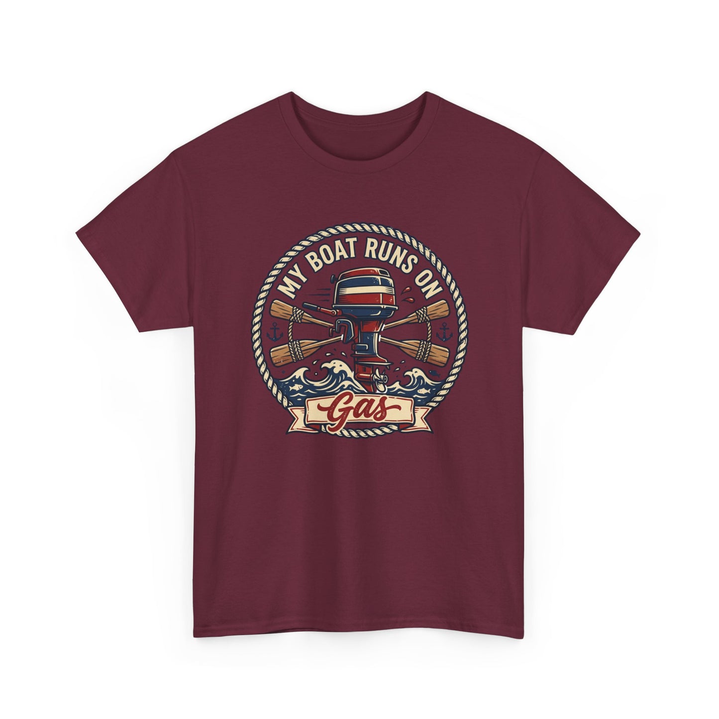Boat Runs on Gas T-Shirt — Vintage Outboard Motor Fishing Tee Printify
