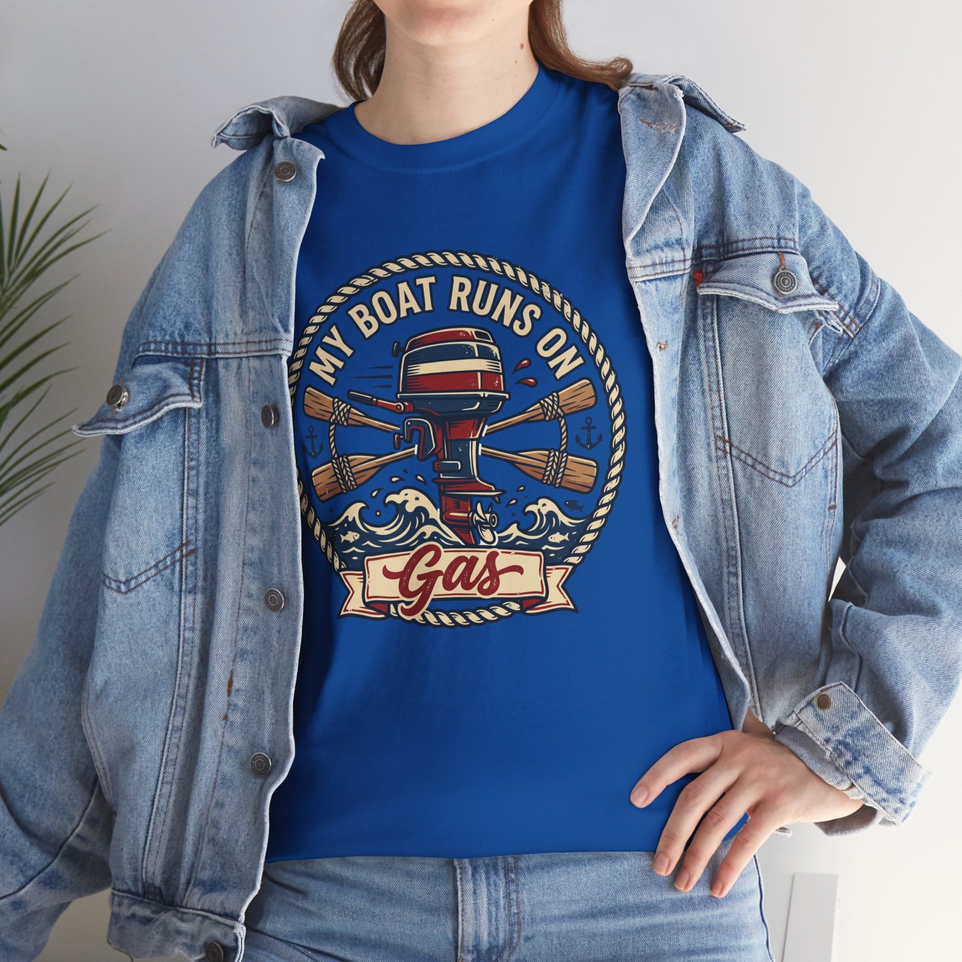 Boat Runs on Gas T-Shirt — Vintage Outboard Motor Fishing Tee Printify