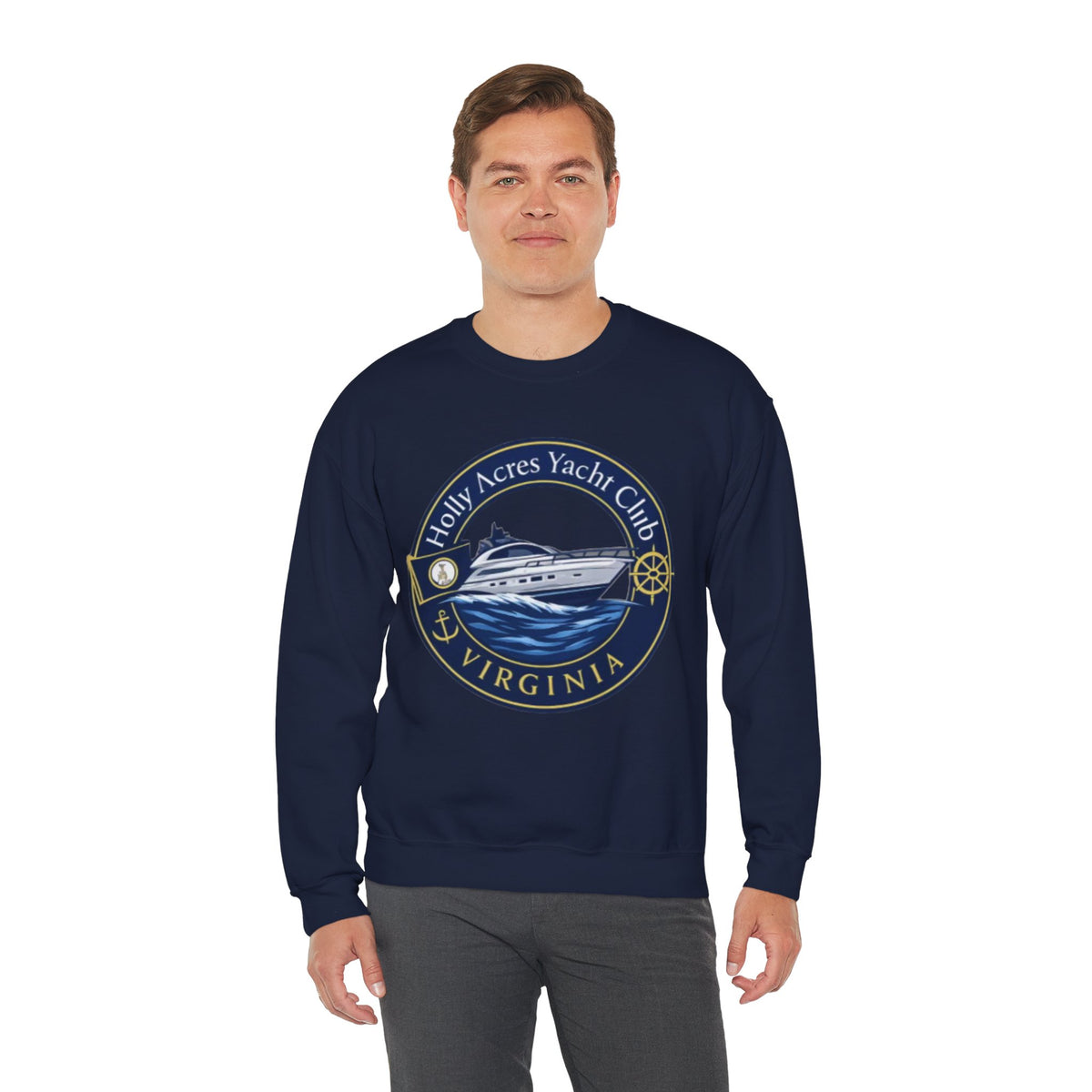 Virginia Yacht Club Crewneck Sweatshirt — "Holly Acres Yacht Club" Nautical Logo