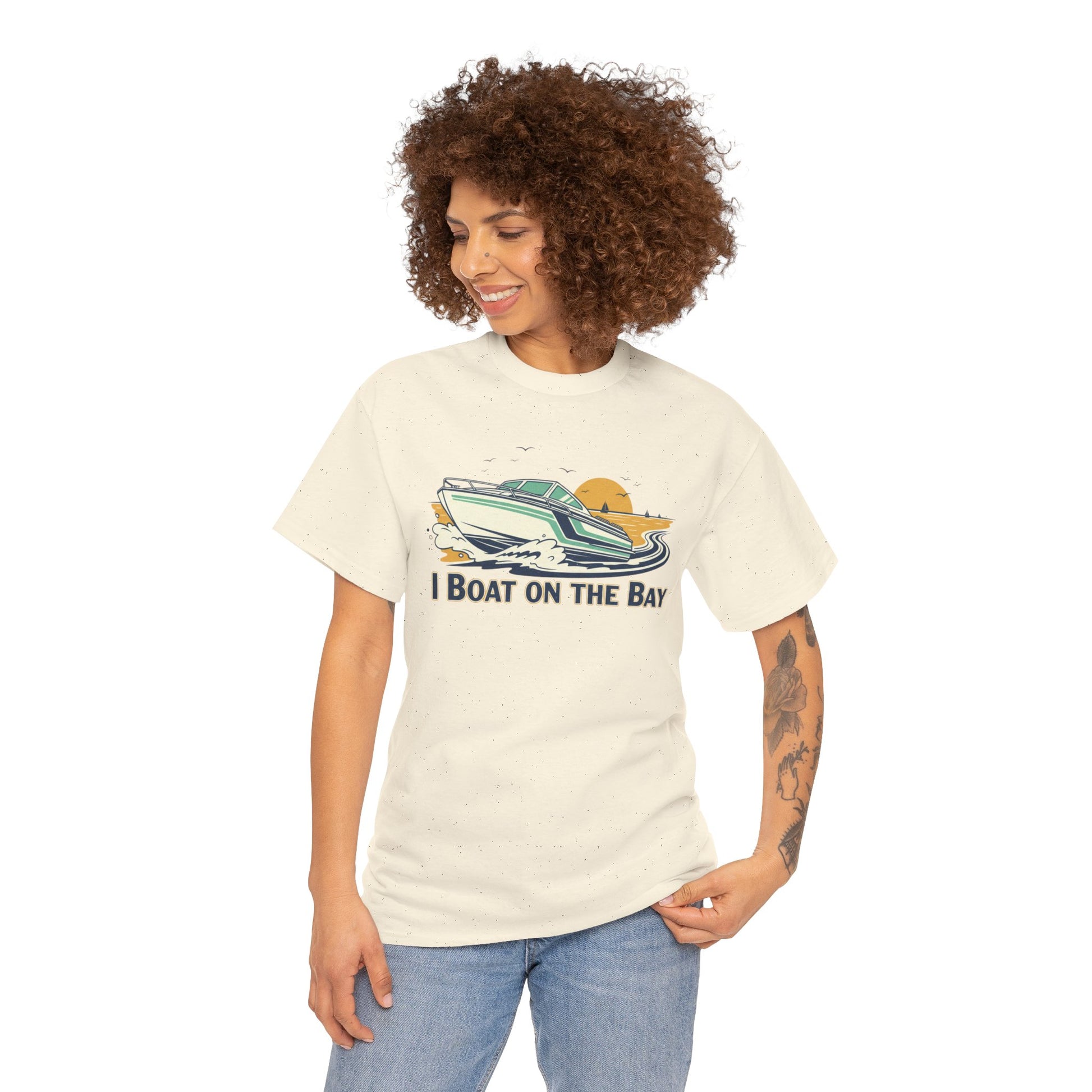 Boat on the Bay T-Shirt — Retro Motorboat Sunset Tee Printify