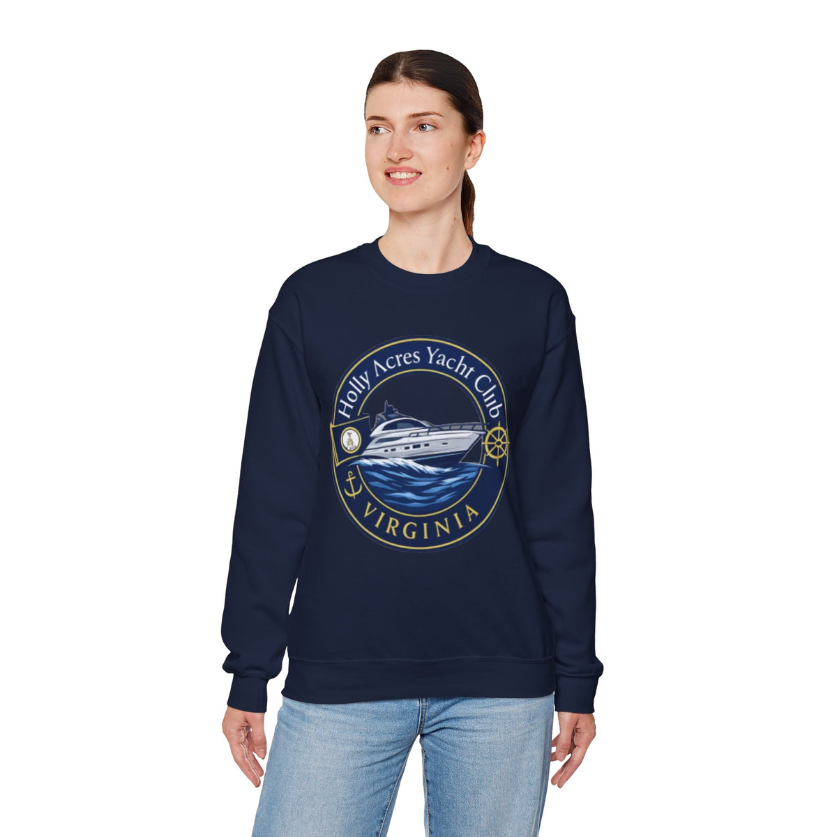 Virginia Yacht Club Crewneck Sweatshirt — "Holly Acres Yacht Club" Nautical Logo