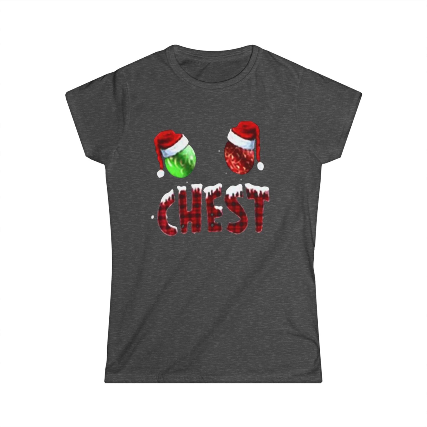 Chest Christmas Tee — Festive Ornaments & Santa Hats Holiday Shirt
