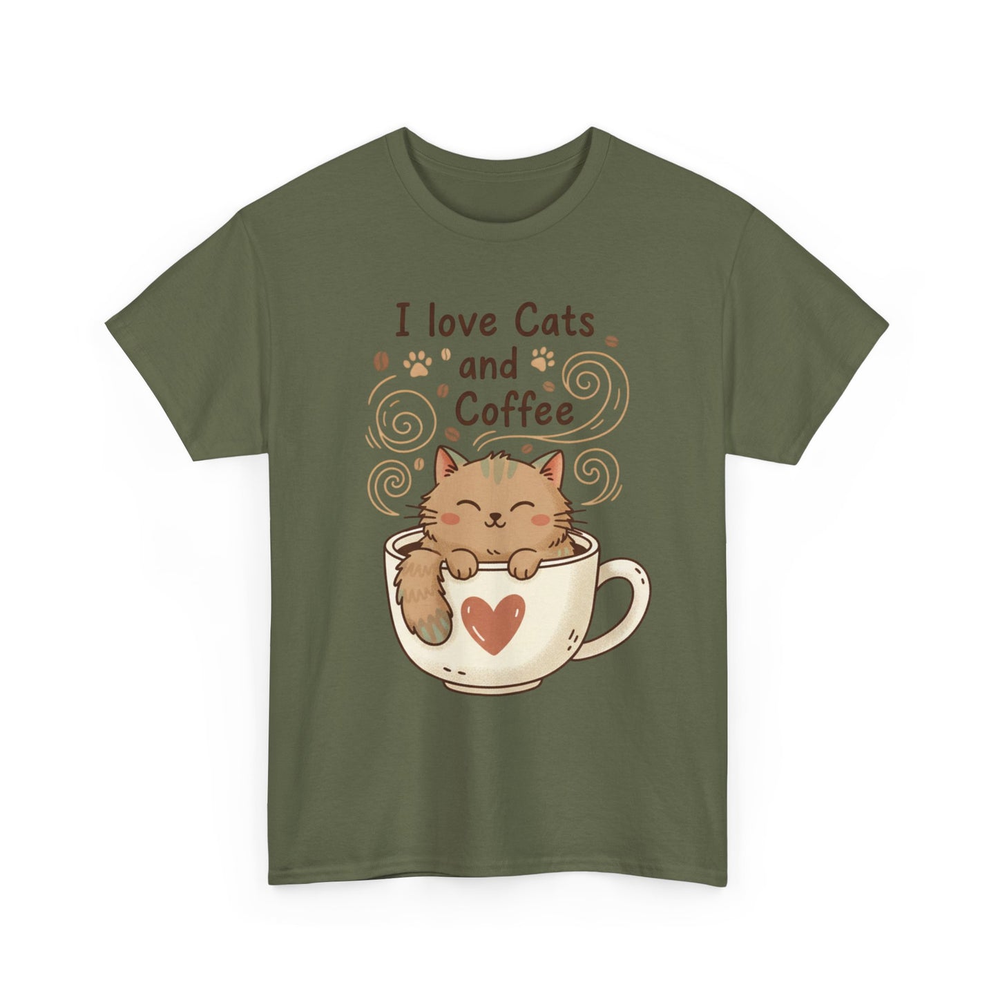 Cat and Coffee T‑Shirt — "I Love Cats and Coffee" Cute Cat in Mug Tee