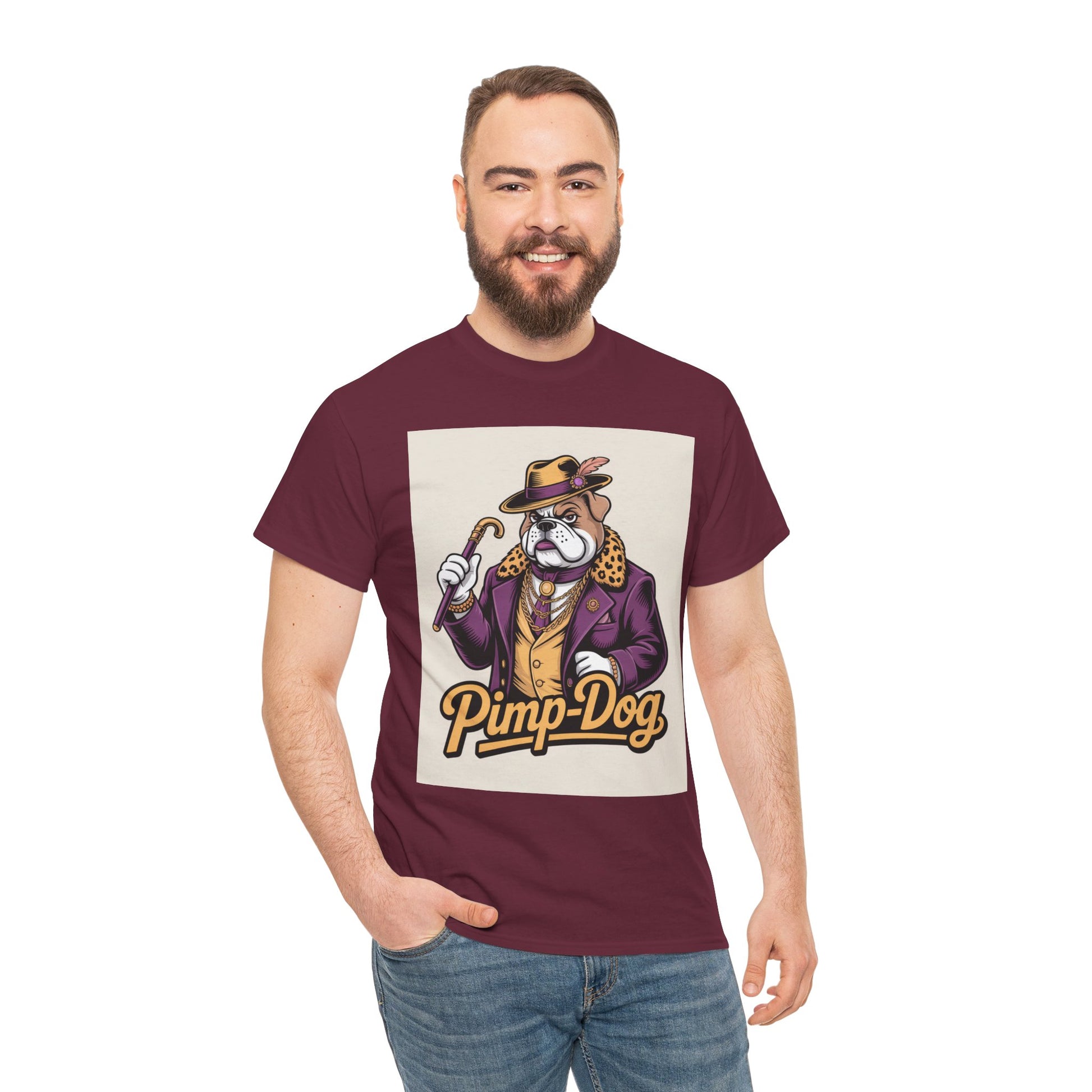 Pimp-Dog Graphic Tee — Retro Bulldog Character Shirt Printify