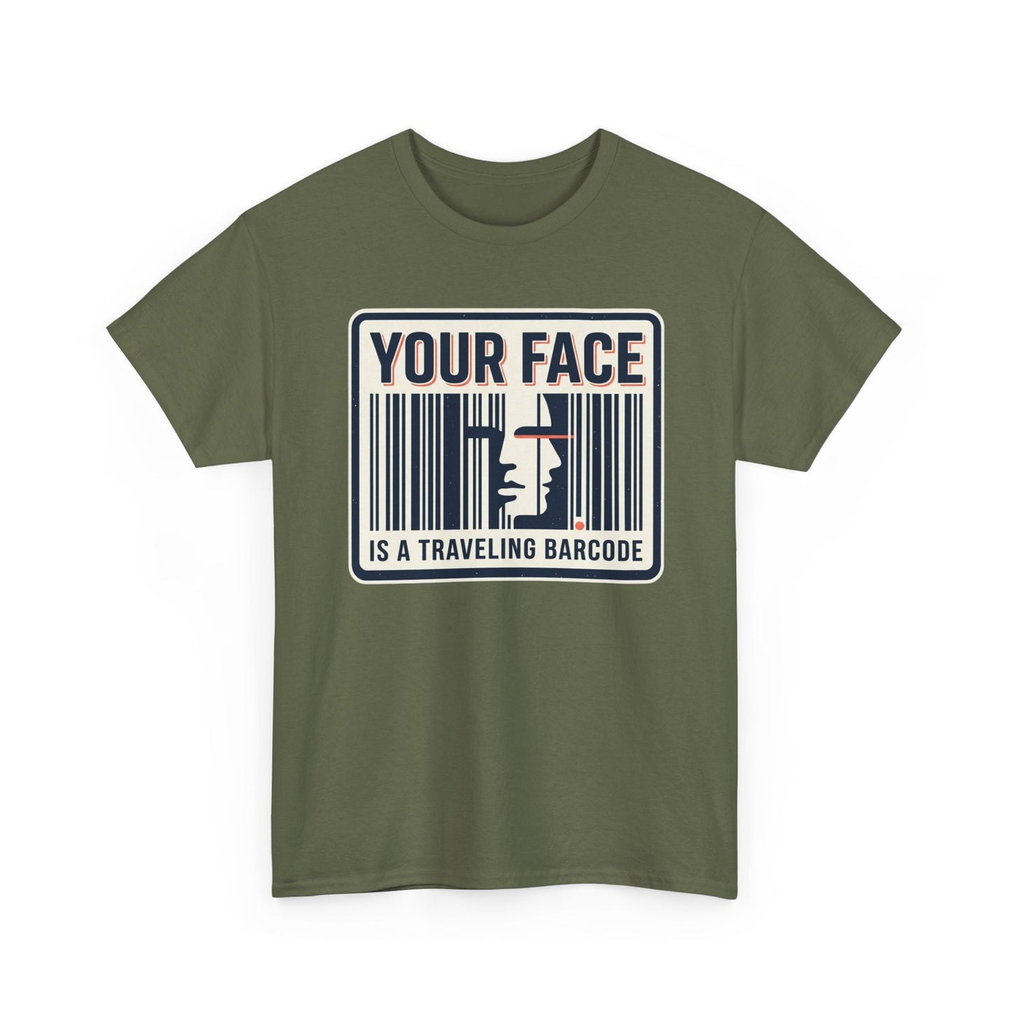 "Your Face Is a Traveling Barcode" Graphic Tee
