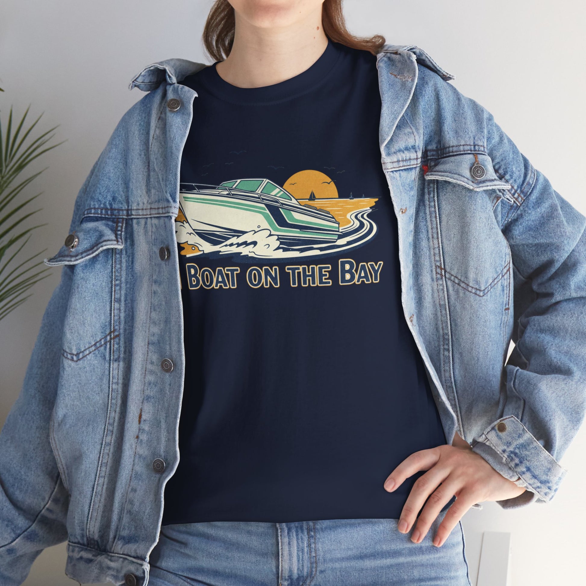 Boat on the Bay T-Shirt — Retro Motorboat Sunset Tee Printify