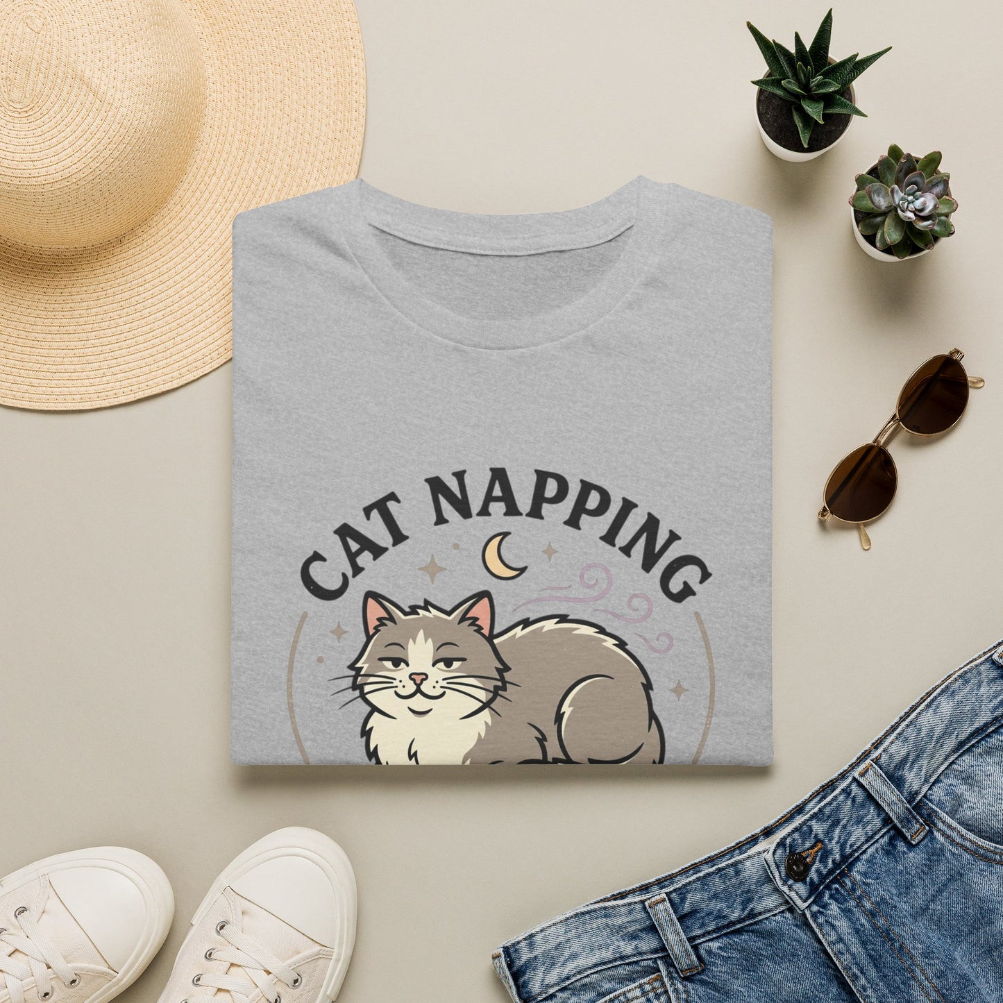 Cat Napping T-Shirt — Cute Sleeping Cat Graphic Tee for Cat Lovers