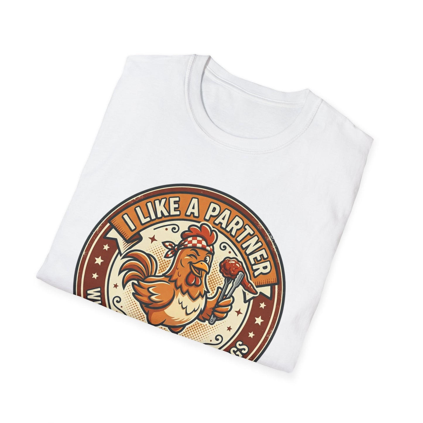 Funny Chicken Wings T-Shirt — "I Like A Partner Who Can Make Chicken Wings" Crew Tee