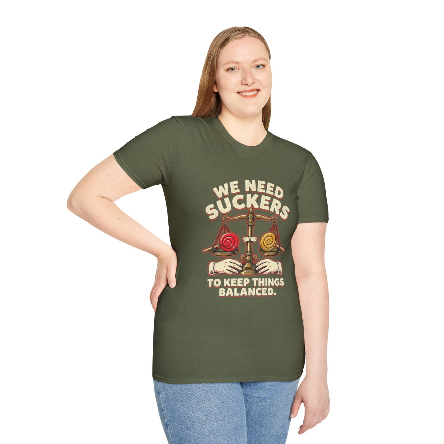 "We Need Suckers to Keep Things Balanced" Retro Candy Scale Tee