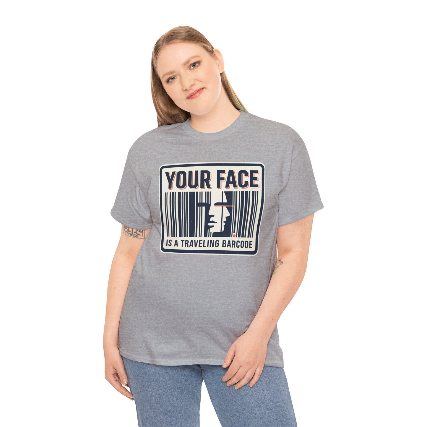 "Your Face Is a Traveling Barcode" Graphic Tee
