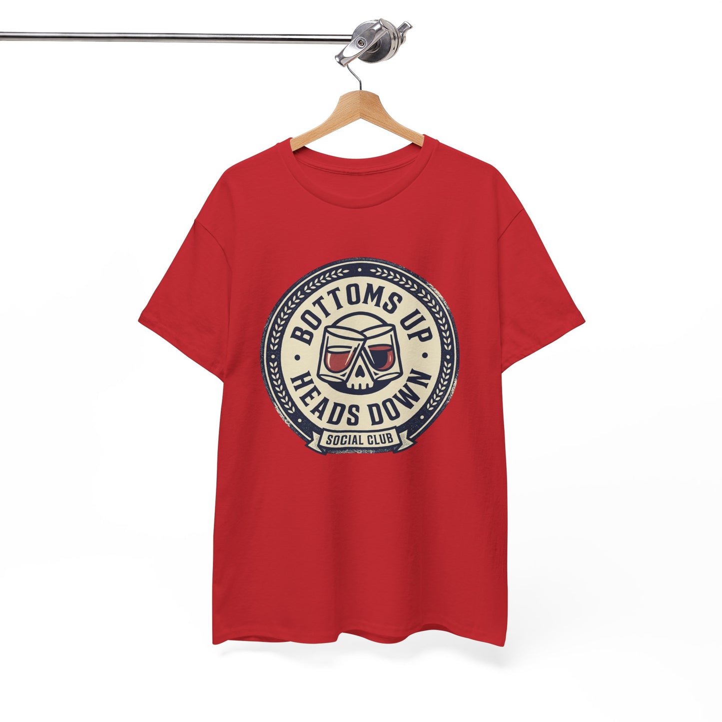 "Bottoms Up Heads Down" Skull Beer Logo Tee