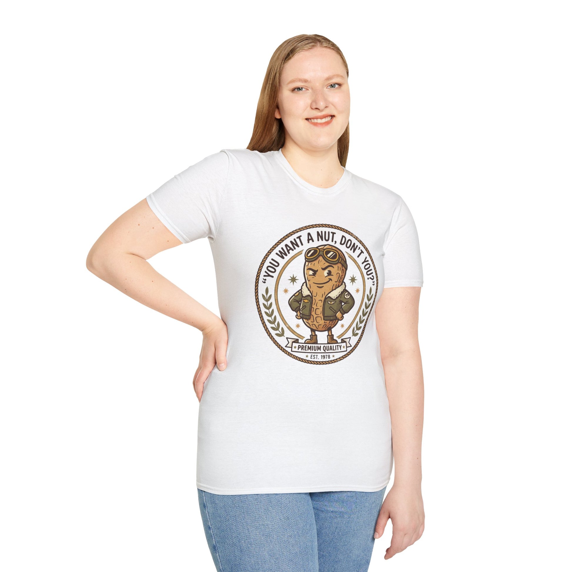 Vintage Mascot Peanut T-Shirt — "You Want a Nut, Don't You?" Retro Graphic Tee Printify