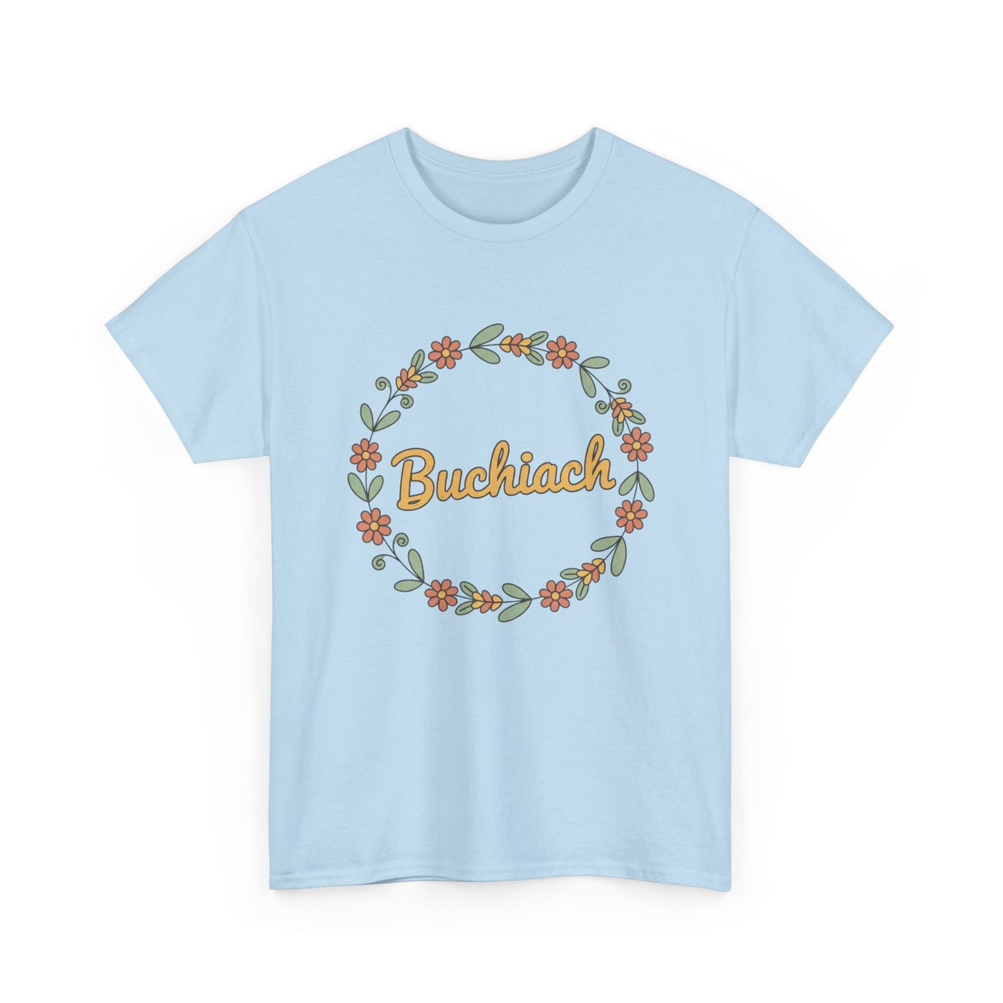 Buchiach Floral Wreath T-Shirt — Retro Script Garden Tee Printify
