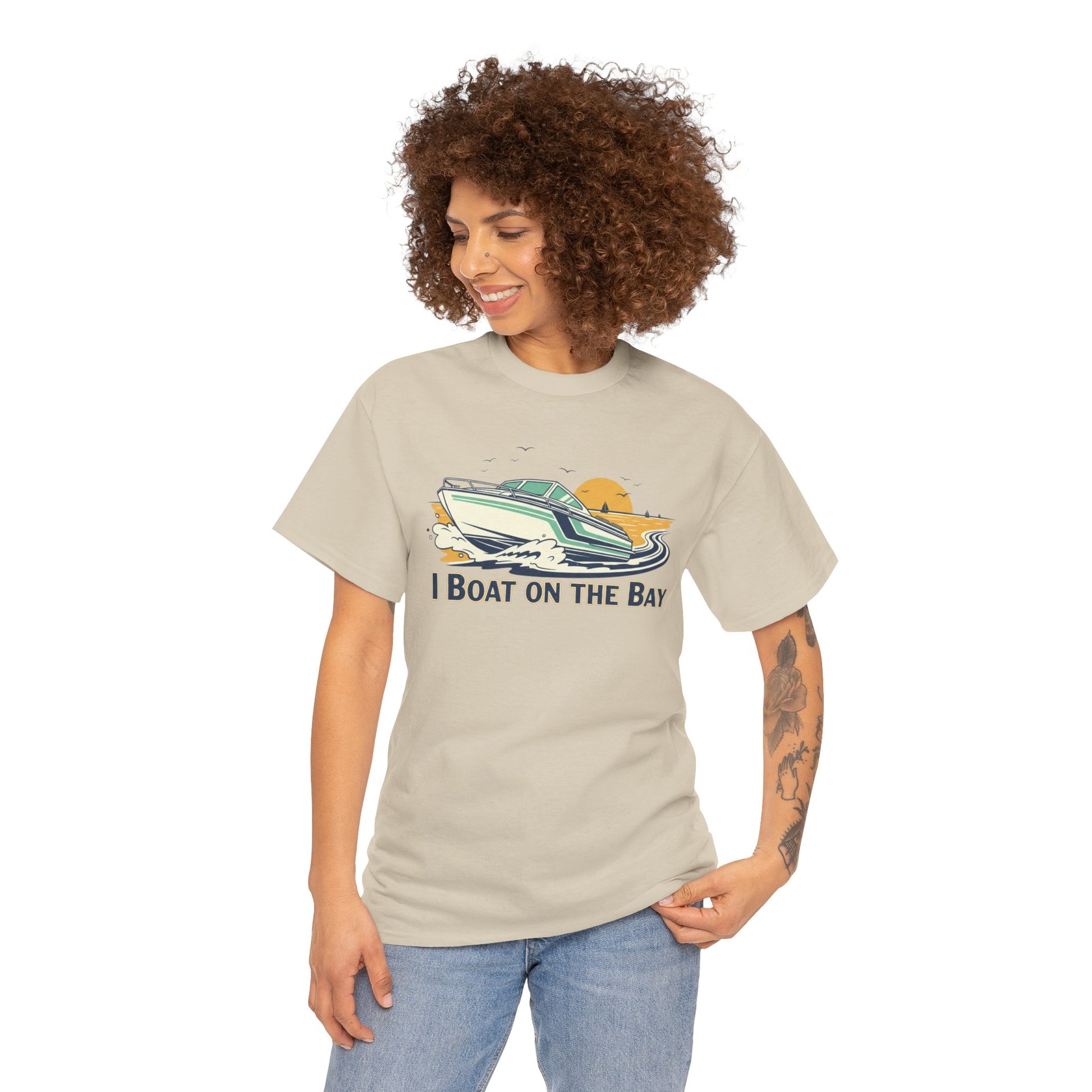 Boat on the Bay T-Shirt — Retro Motorboat Sunset Tee Printify