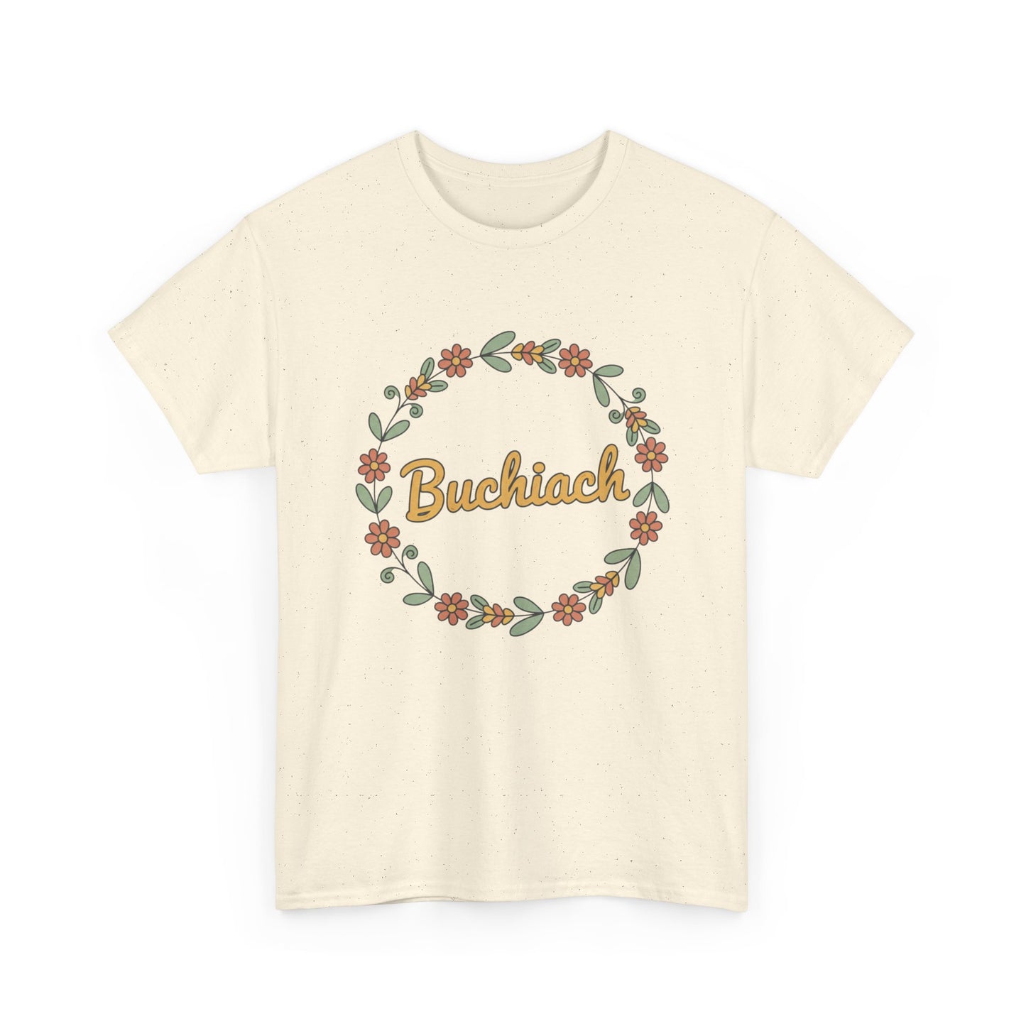 Buchiach Floral Wreath T-Shirt — Retro Script Garden Tee Printify