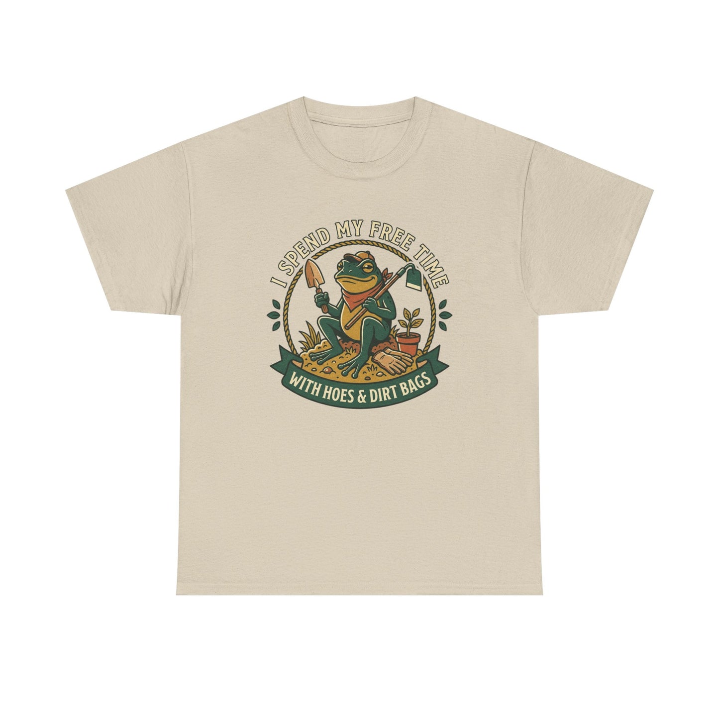 Gardening Frog T-Shirt — "I Spend My Free Time With Hoes & Dirt Bags" Funny Garden Tee