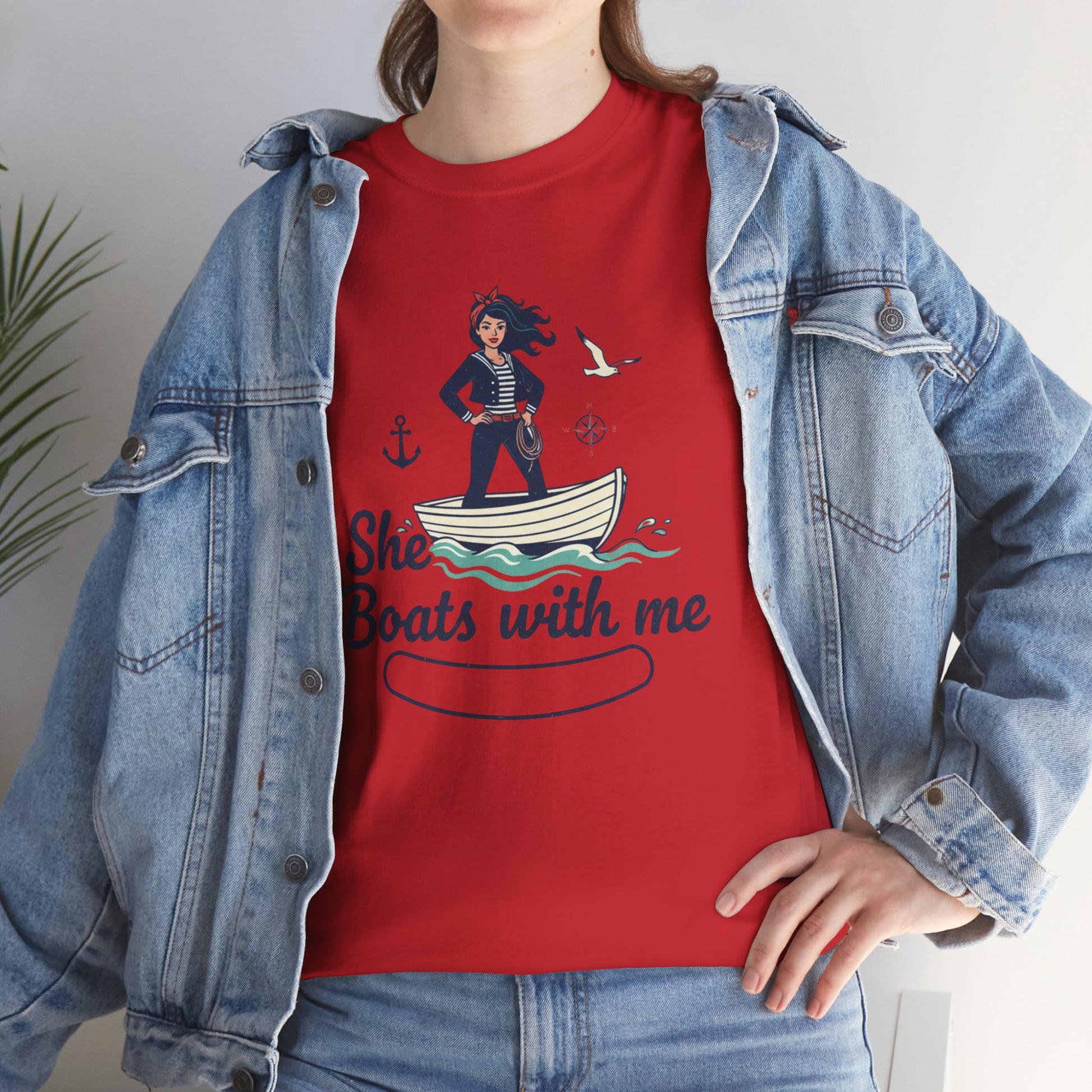 T-Shirt — "She Boats With Me" Nautical Couple Tee Printify