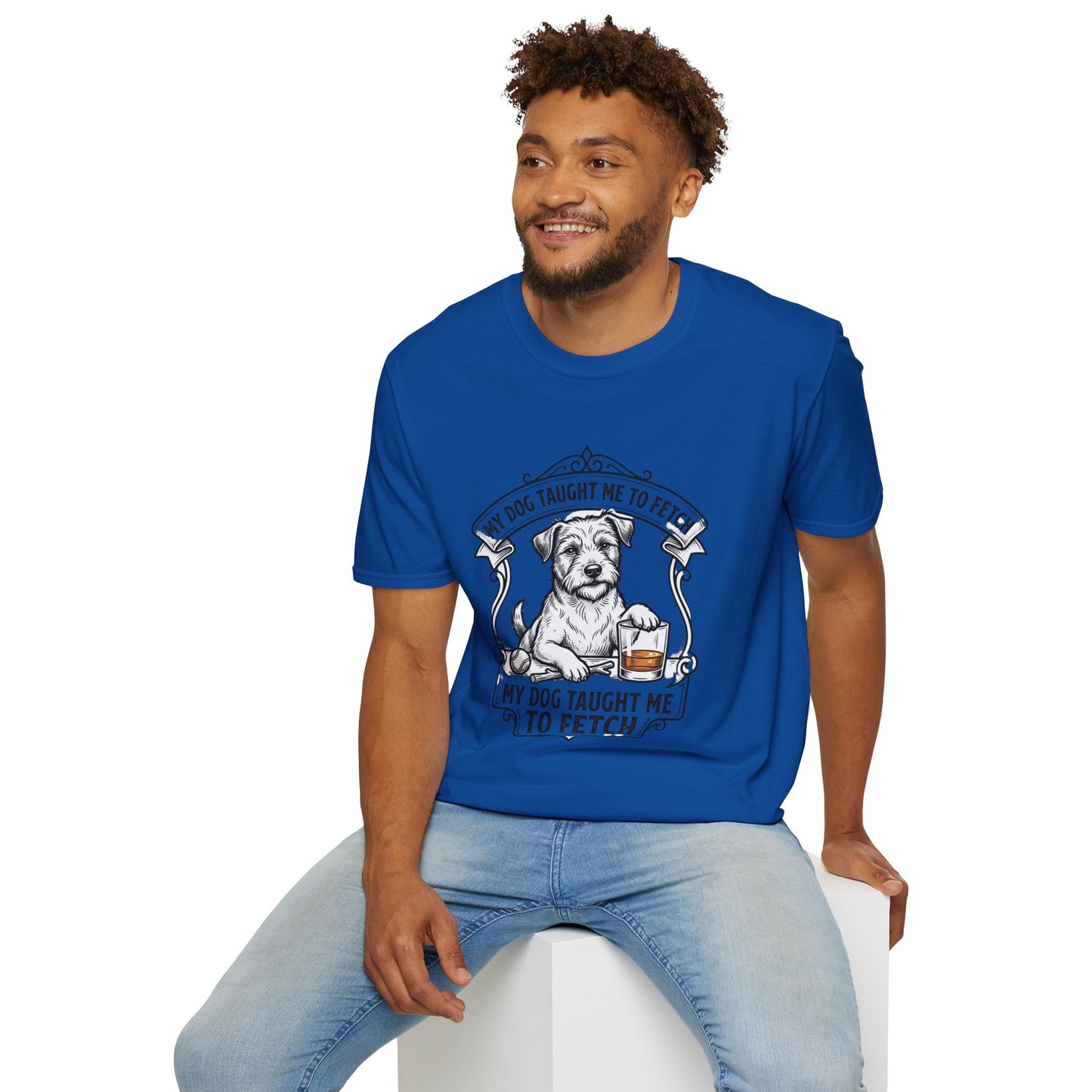 "My Dog Taught Me to Fetch" Vintage Pup Graphic Tee-Dog T-Shirt