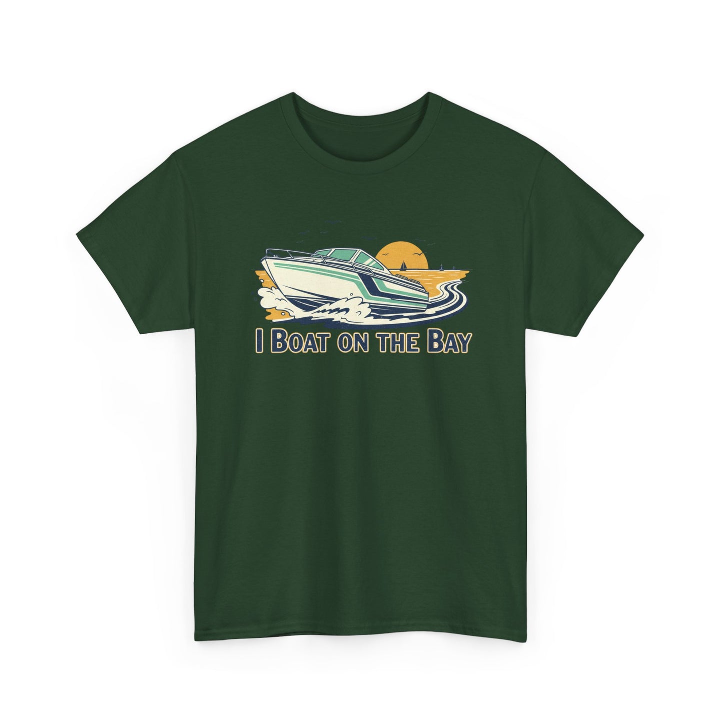 Boat on the Bay T-Shirt — Retro Motorboat Sunset Tee Printify