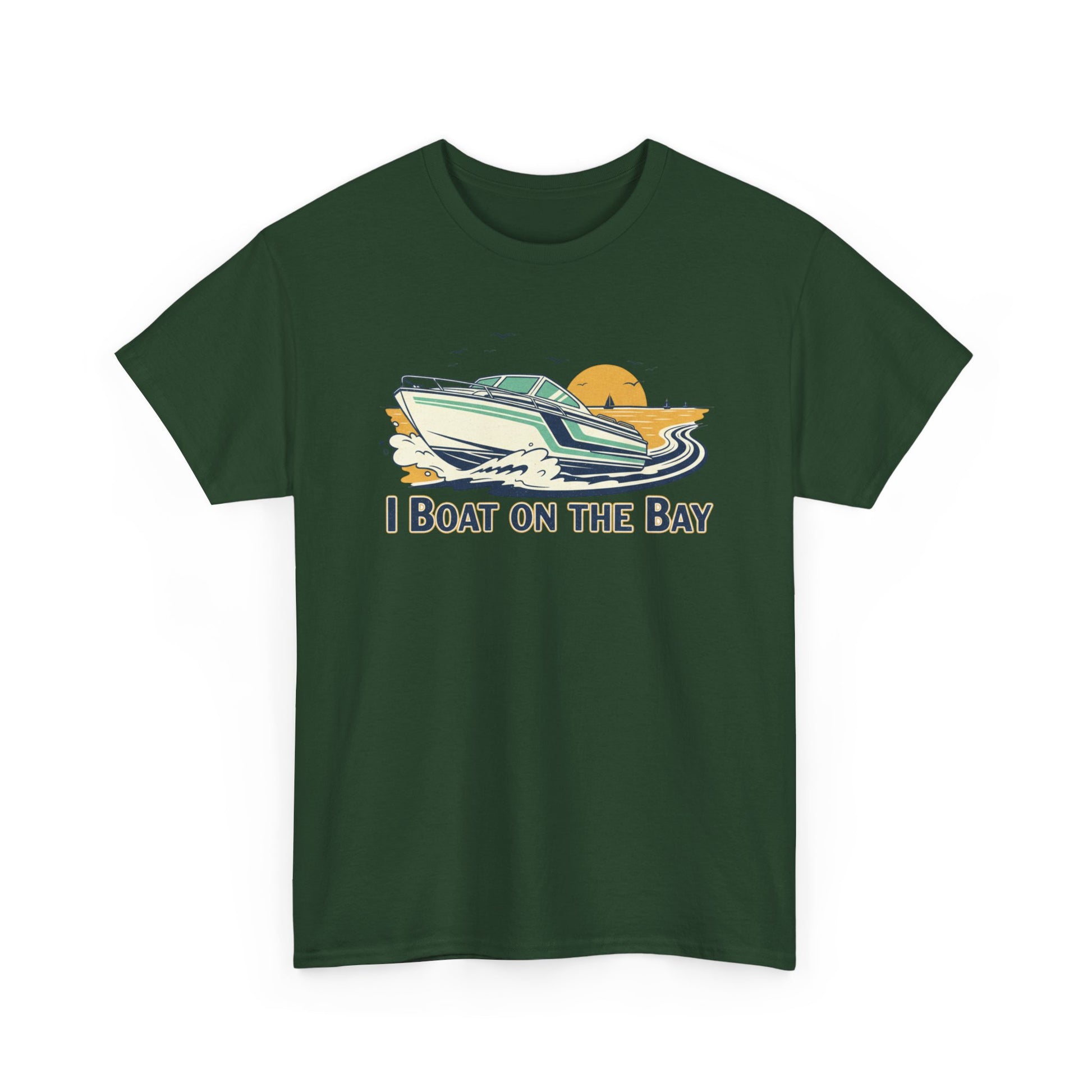 Boat on the Bay T-Shirt — Retro Motorboat Sunset Tee Printify
