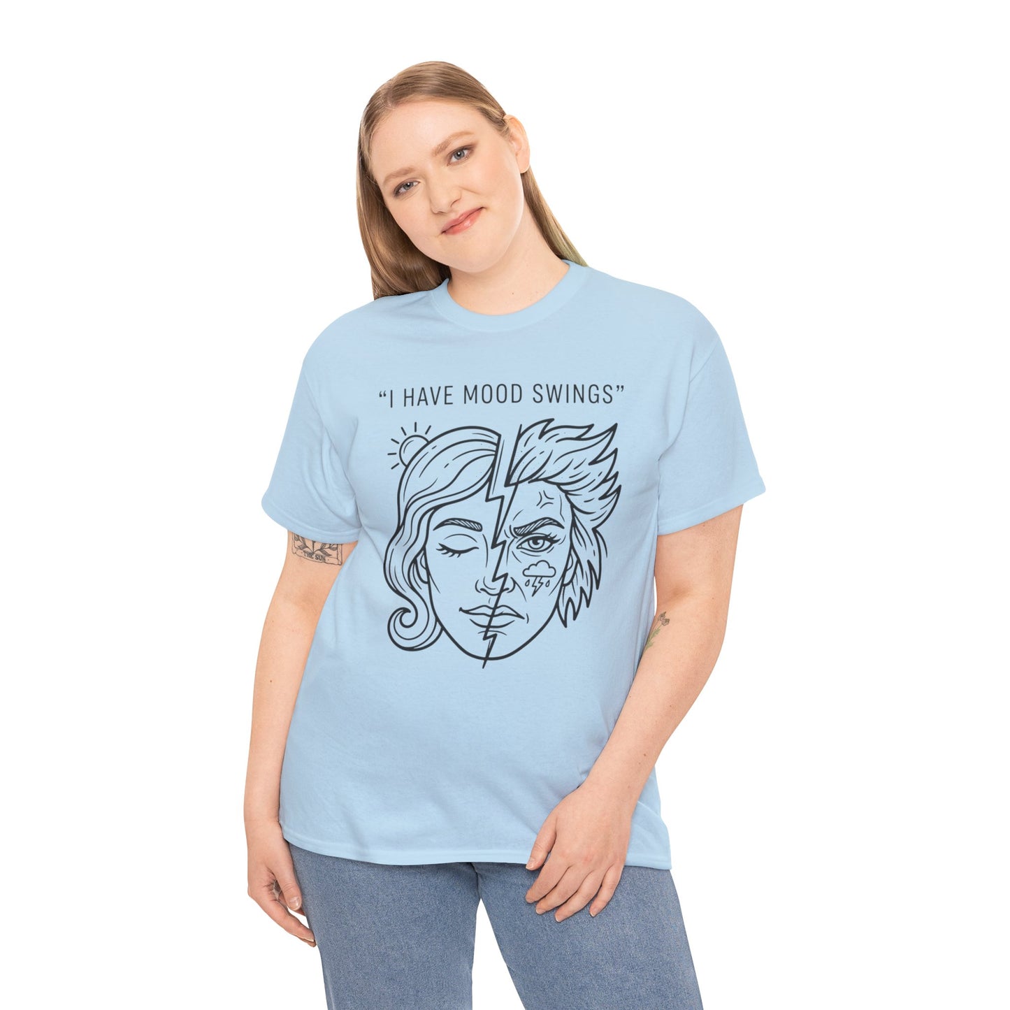 Mood Swings Graphic Tee — Split Face Line Art "I Have Mood Swings" T-Shirt Printify