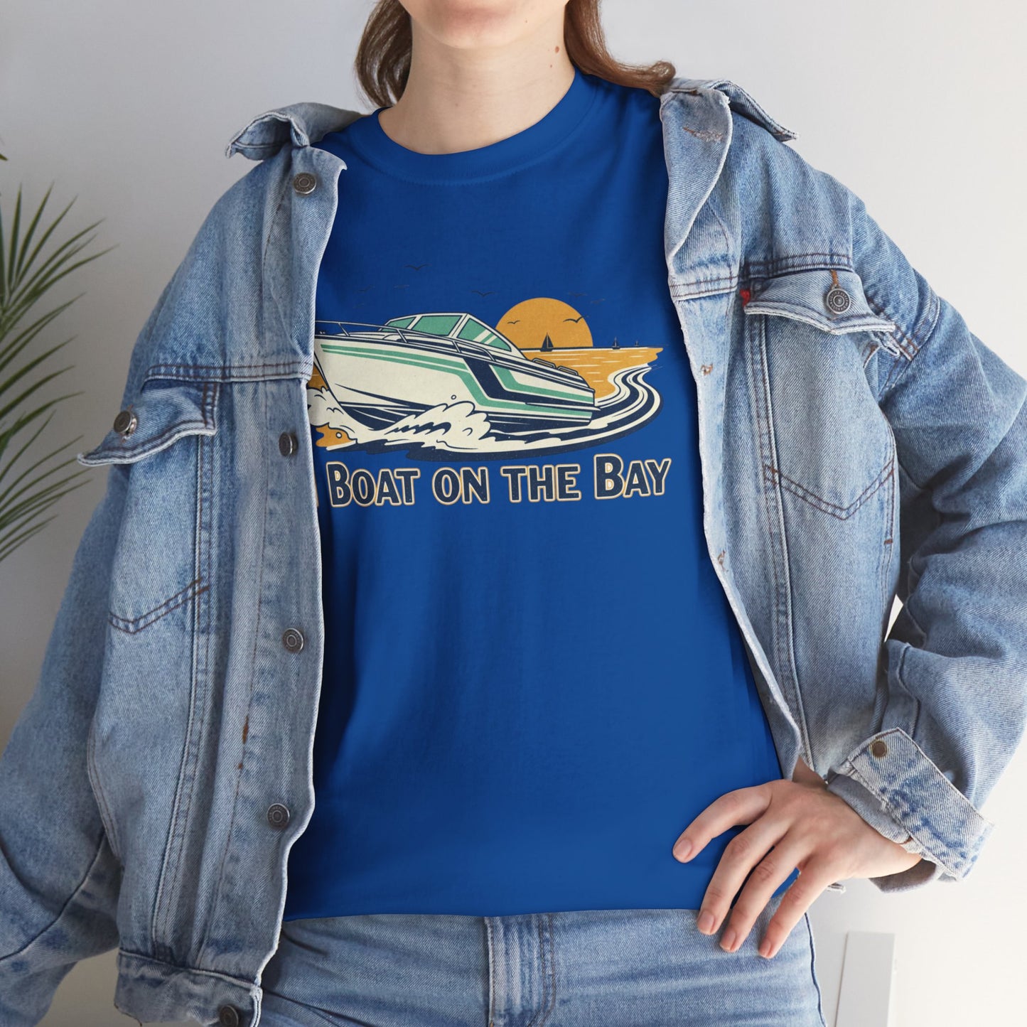 Boat on the Bay T-Shirt — Retro Motorboat Sunset Tee Printify
