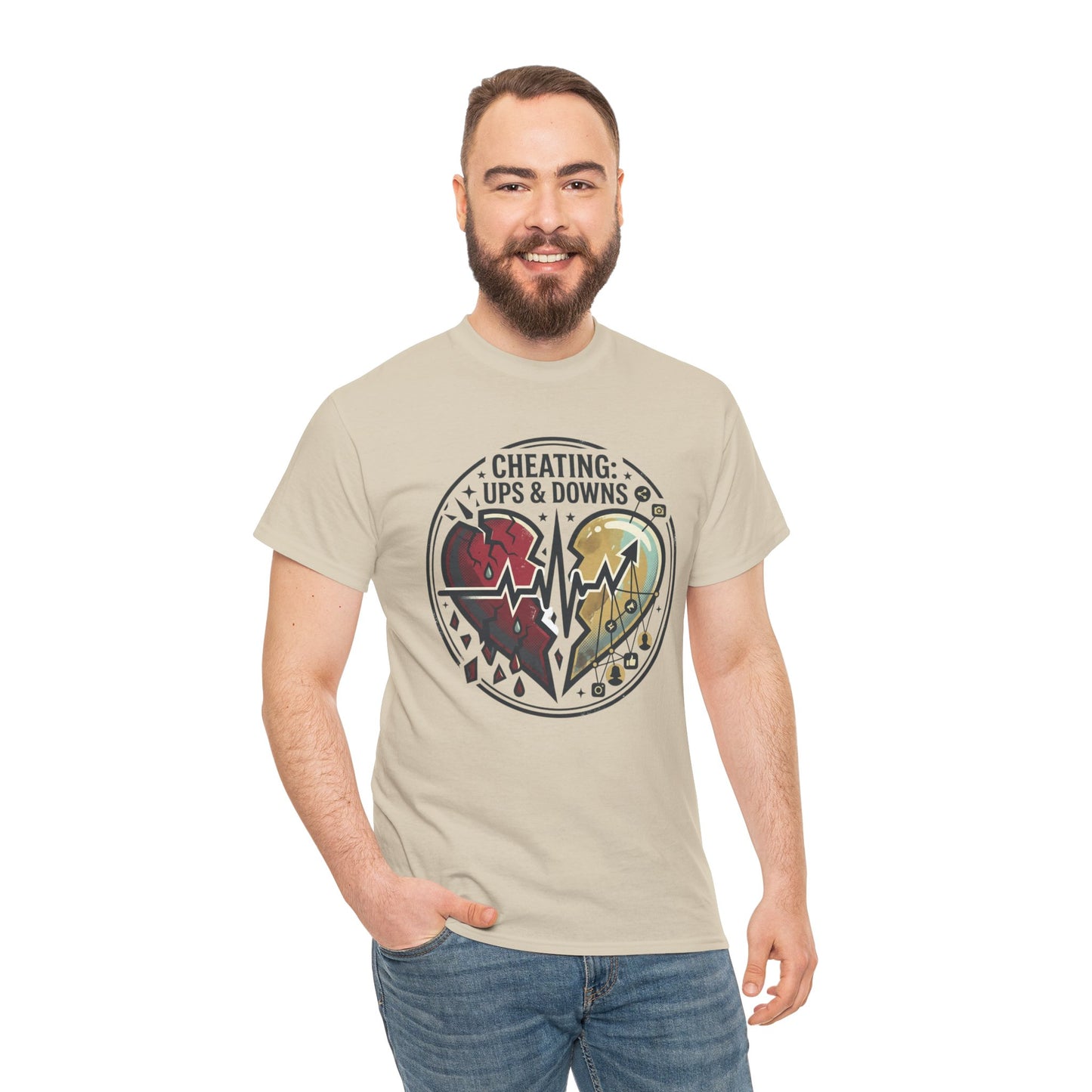 Cheating: Ups & Downs Broken Heart Graphic Tee Printify