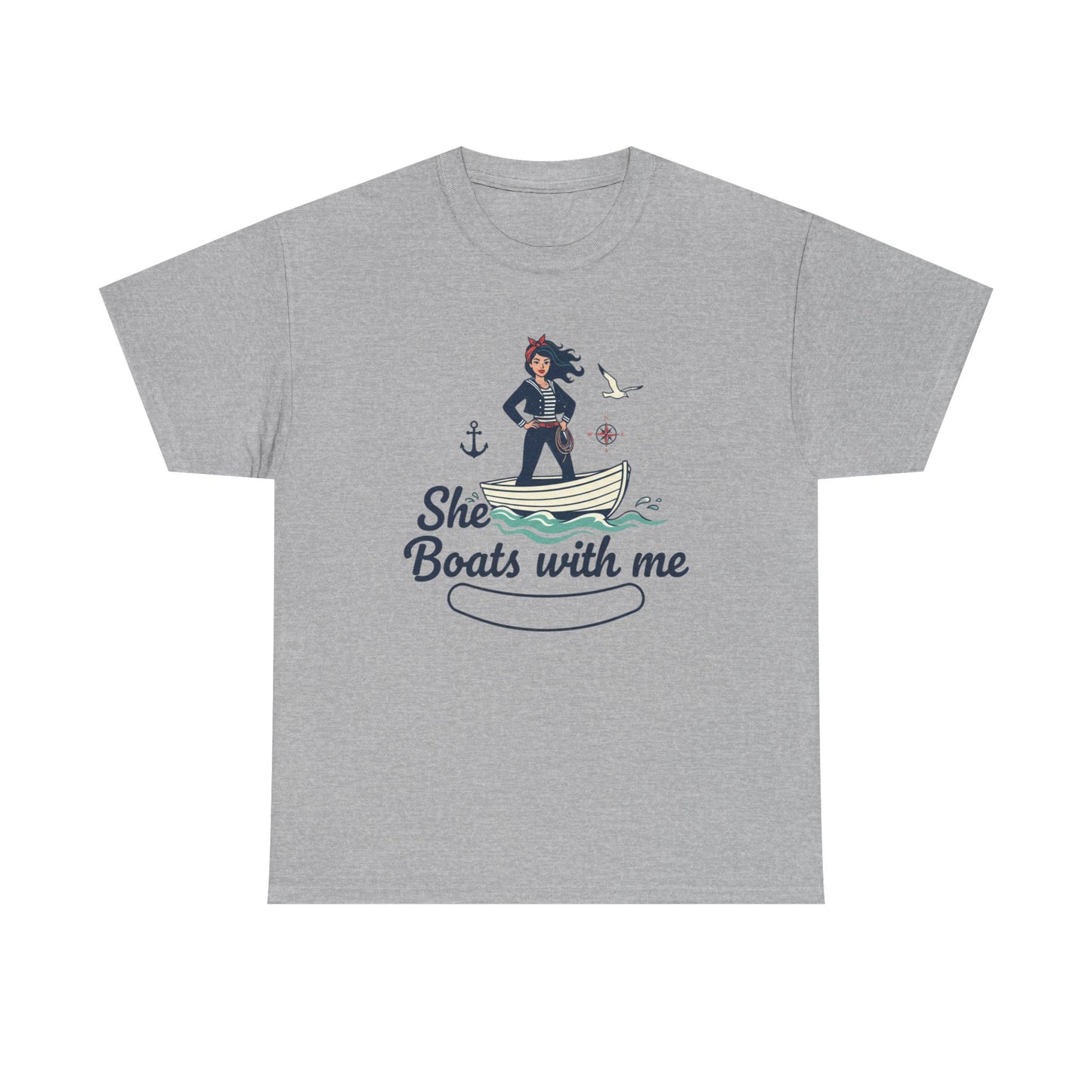 T-Shirt — "She Boats With Me" Nautical Couple Tee Printify