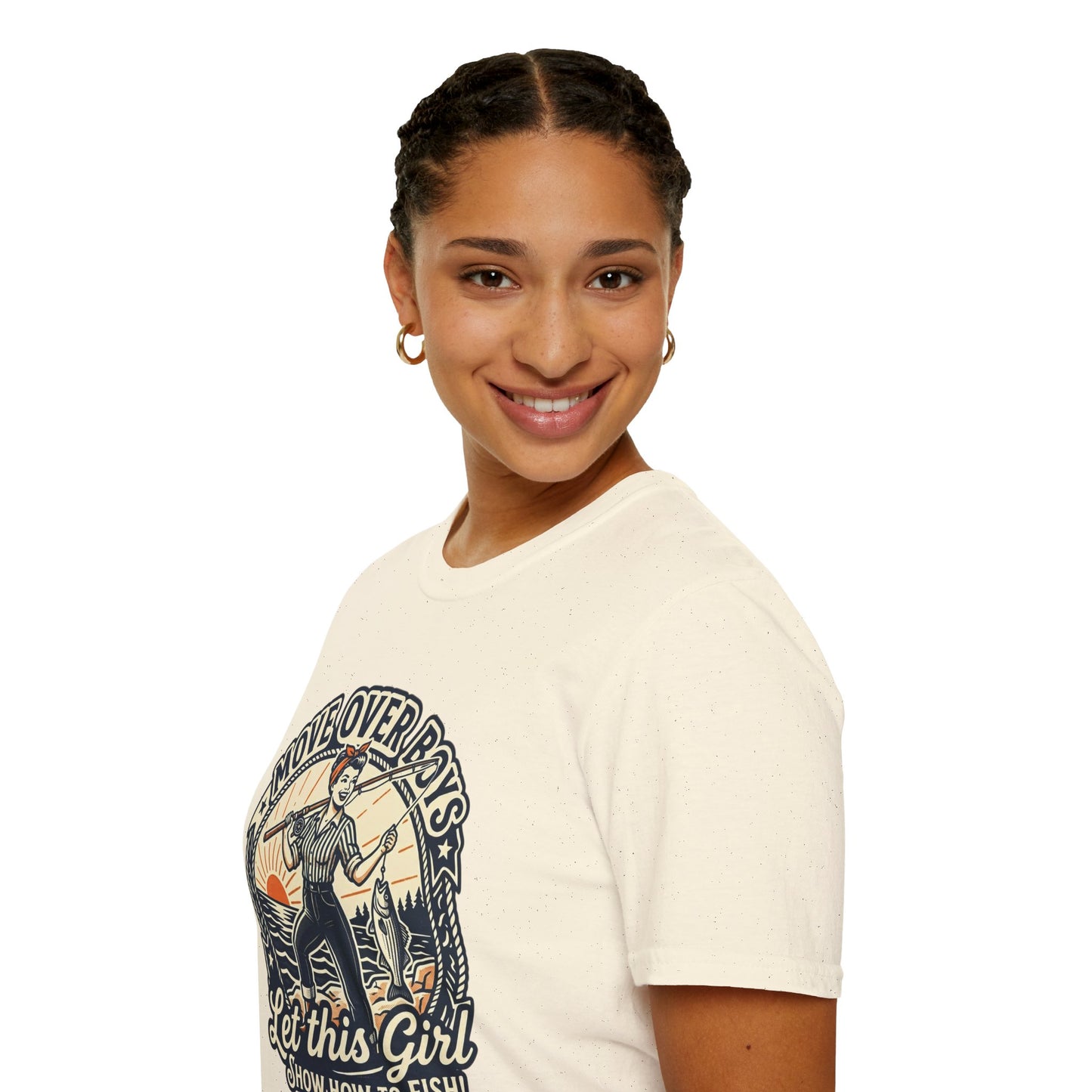 "Move Over Boys, Let This Girl Show How to Fish" Vintage Design - Fishing T-Shirt