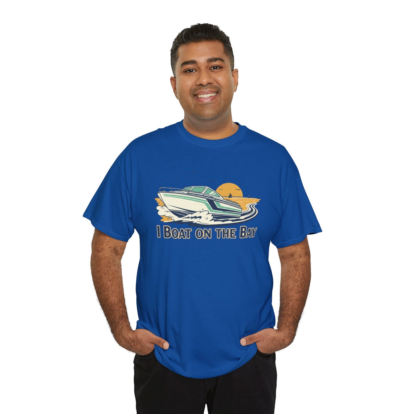 Boat on the Bay T-Shirt — Retro Motorboat Sunset Tee Printify