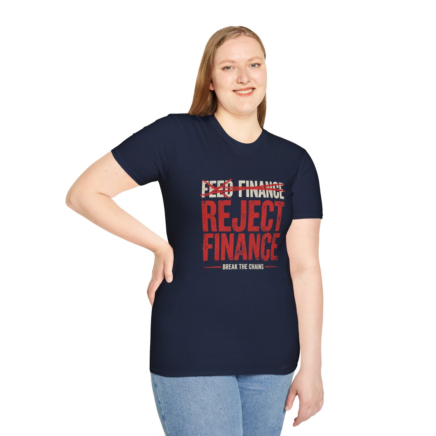 Reject Finance T-Shirt — Bold Red Protest Graphic Tee