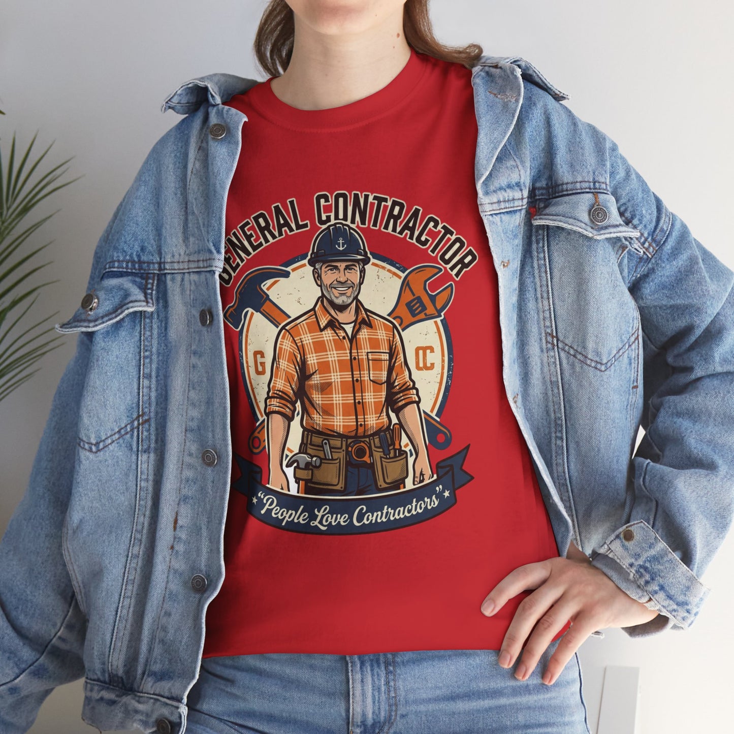 General Contractor T-Shirt — Vintage Construction Worker Logo Tee Printify