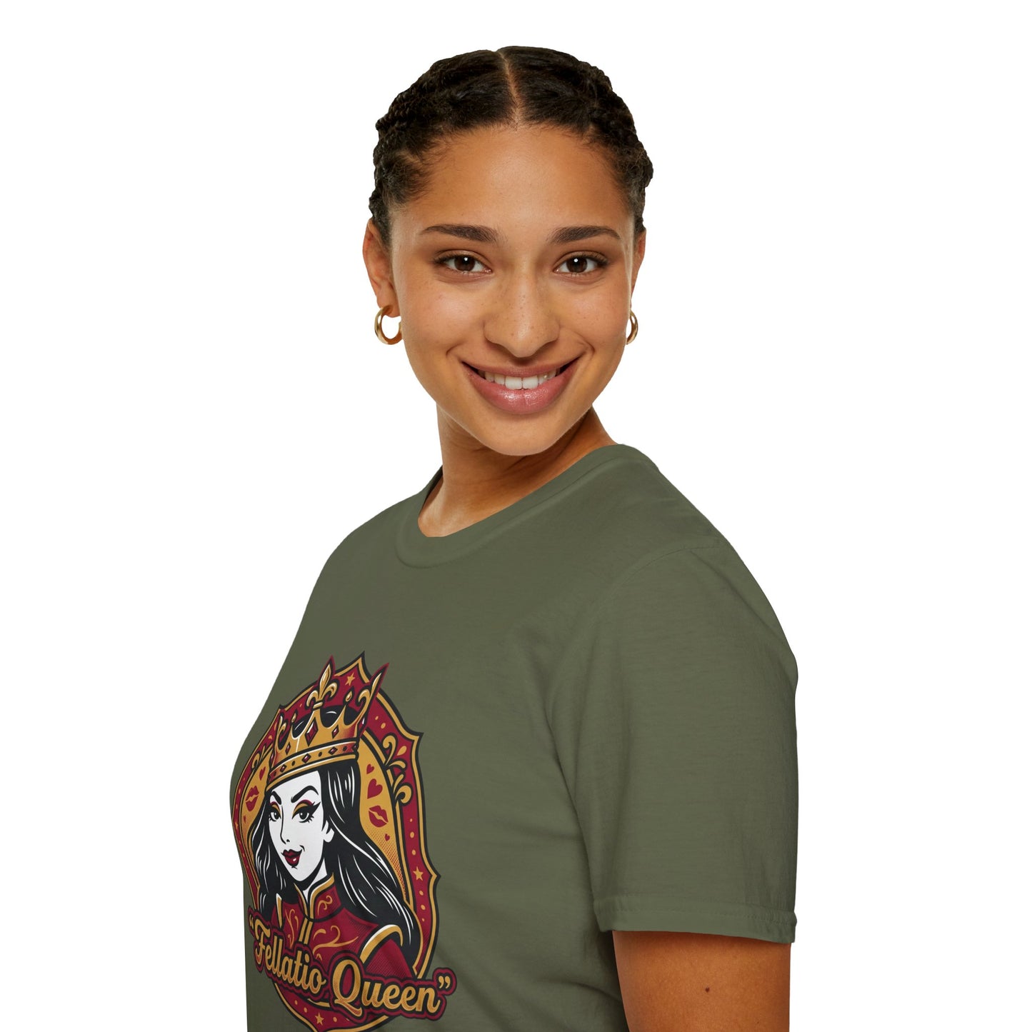 "Fellatio Queen" Retro Pinup Crown Graphic Tee Printify
