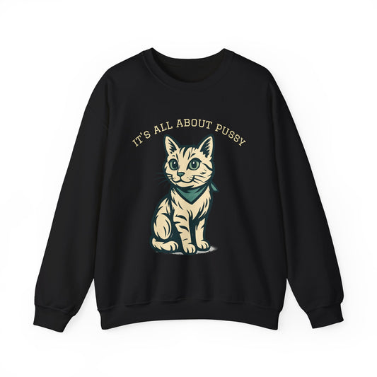 Cute Kitten Pullover Sweatshirt — Vintage Cat Illustration Crewneck
