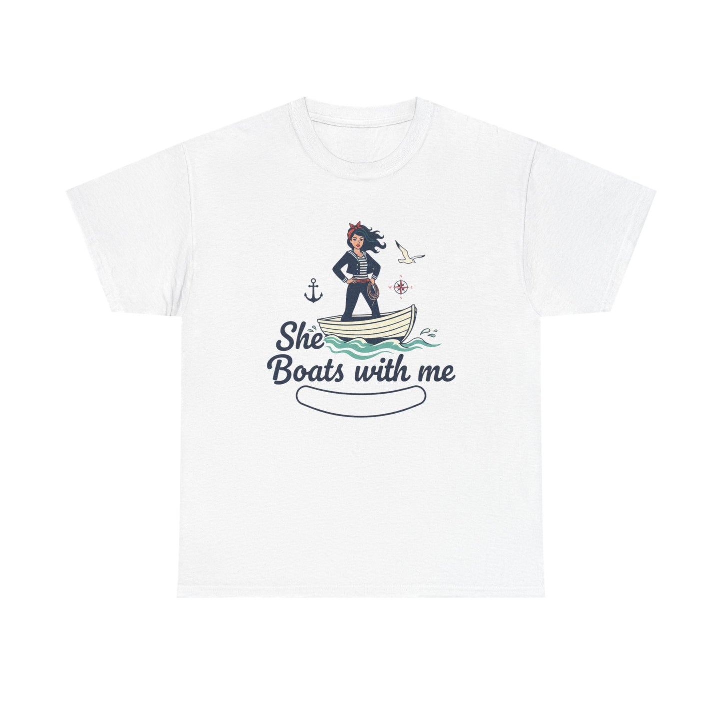 T-Shirt — "She Boats With Me" Nautical Couple Tee Printify