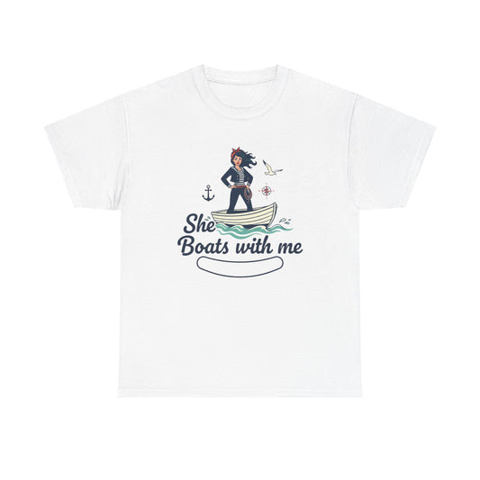 T-Shirt — "She Boats With Me" Nautical Couple Tee