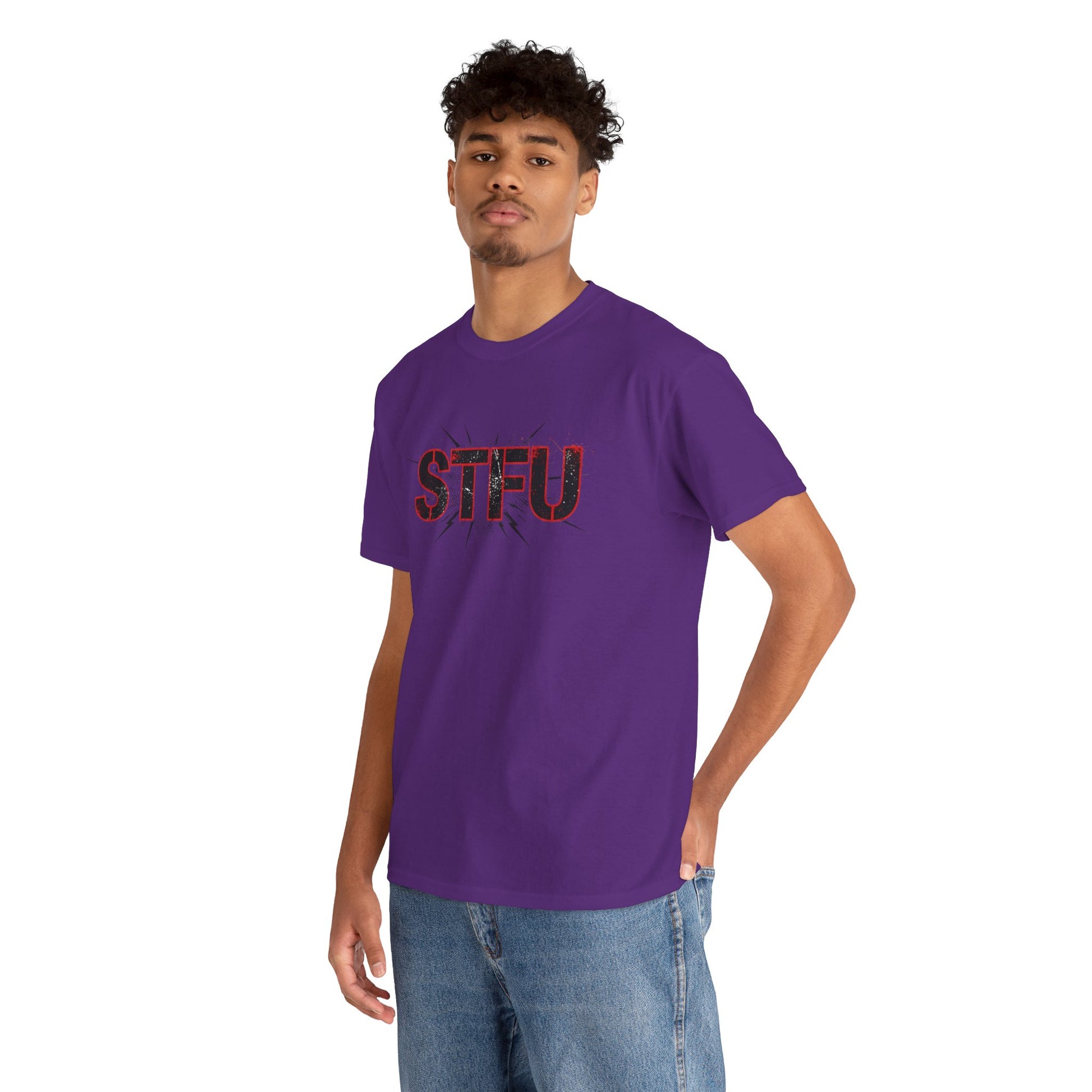 STFU Graphic Tee — Bold Distressed Text Shirt for Statement Style Printify