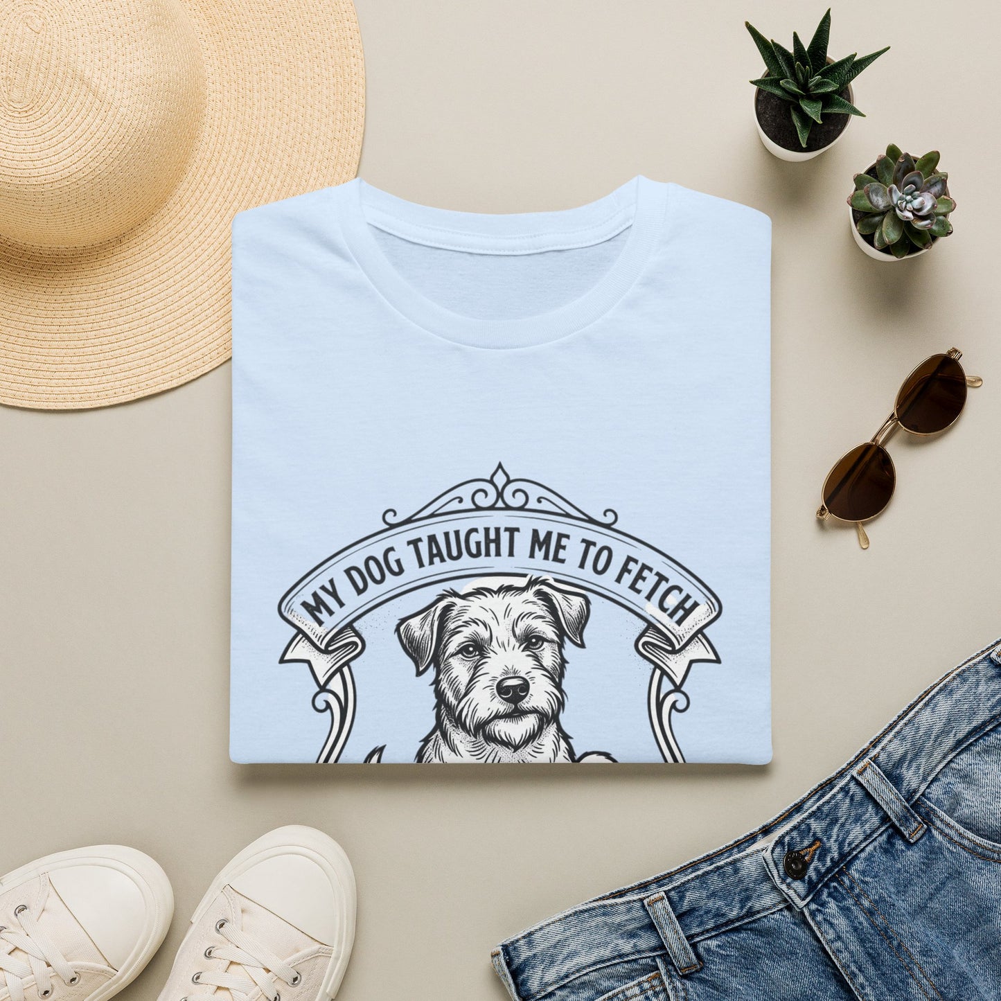 "My Dog Taught Me to Fetch" Vintage Pup Graphic Tee-Dog T-Shirt