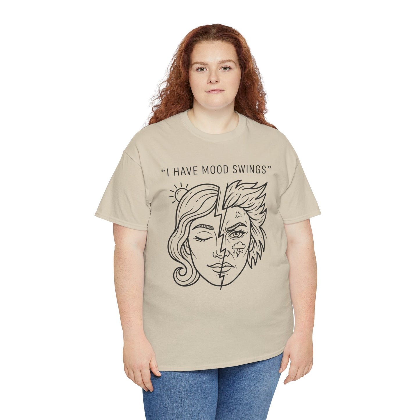 Mood Swings Graphic Tee — Split Face Line Art "I Have Mood Swings" T-Shirt Printify