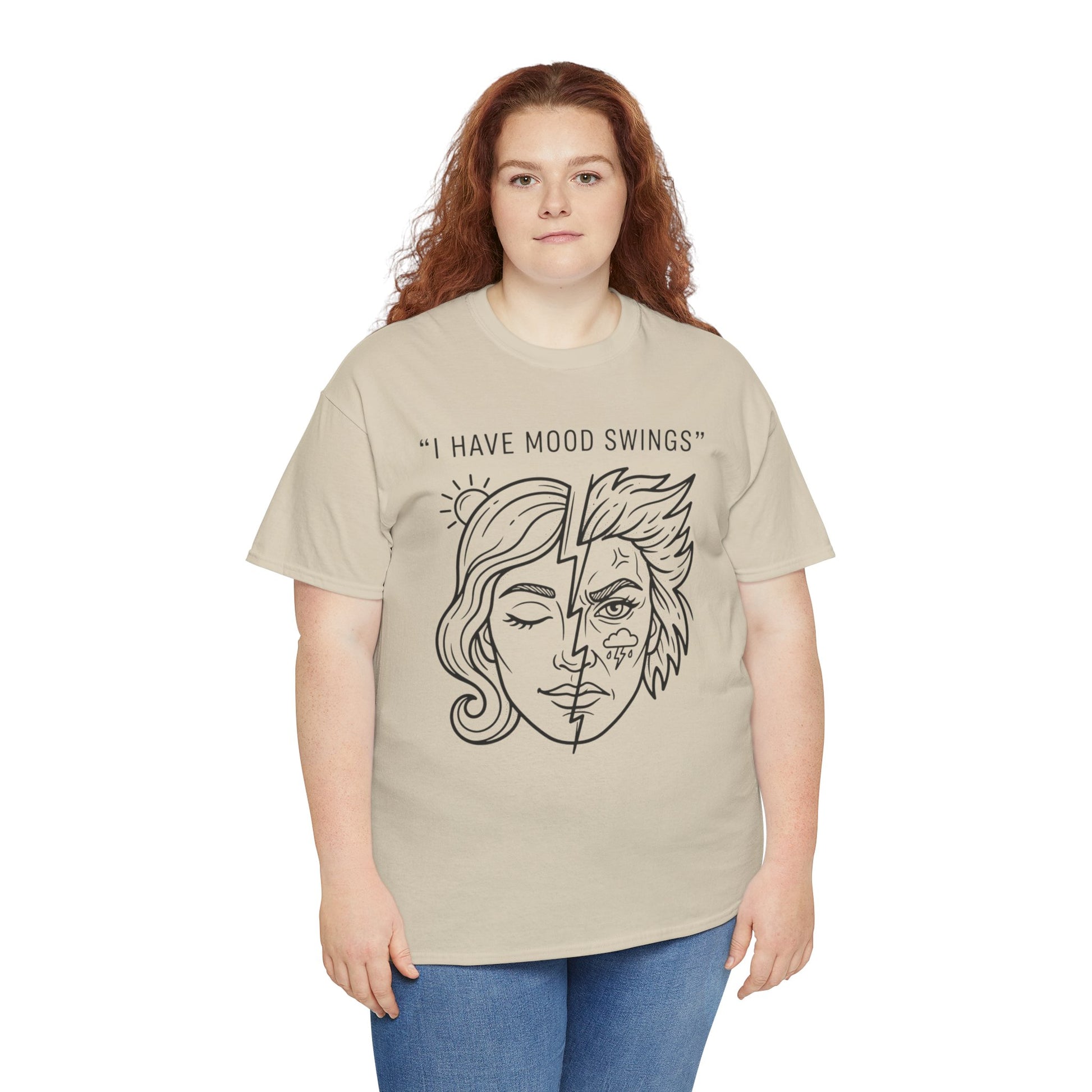 Mood Swings Graphic Tee — Split Face Line Art "I Have Mood Swings" T-Shirt Printify
