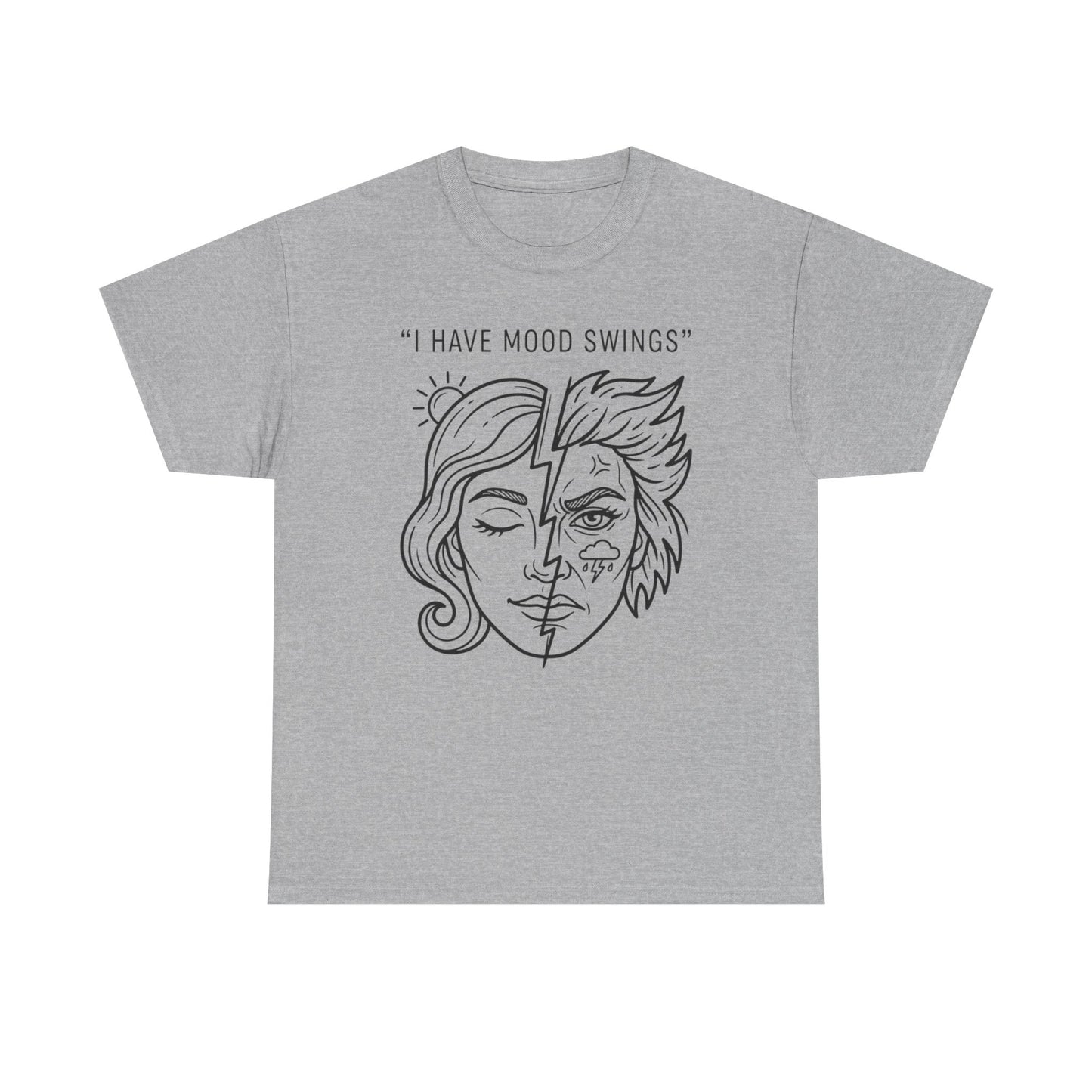 Mood Swings Graphic Tee — Split Face Line Art "I Have Mood Swings" T-Shirt Printify