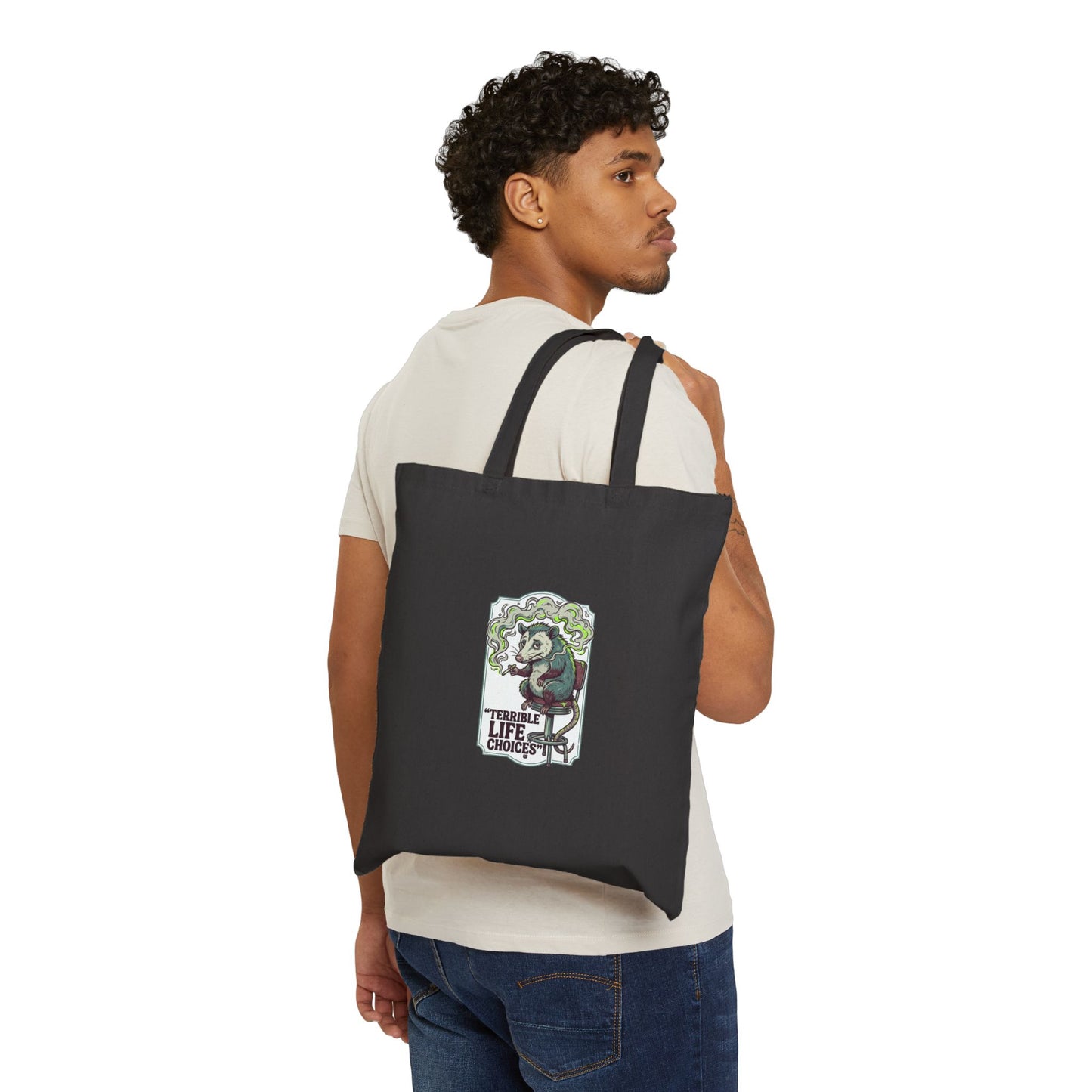 Ironic Smoking Raccoon Tote | absurdist animal, edgy retro counterculture