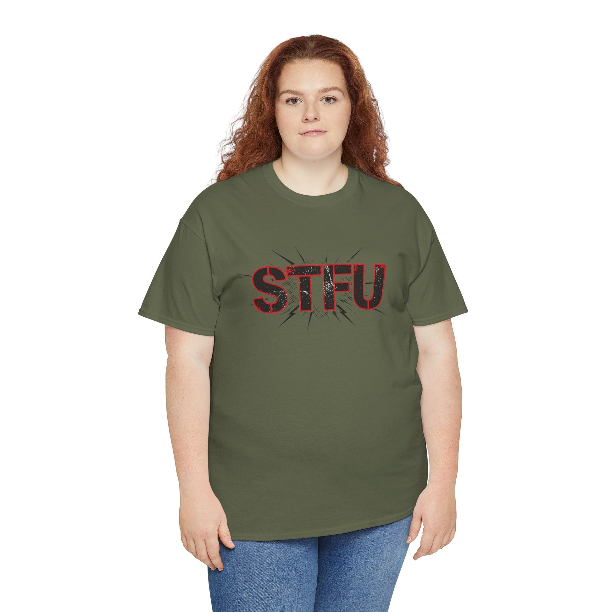 STFU Graphic Tee — Bold Distressed Text Shirt for Statement Style Printify