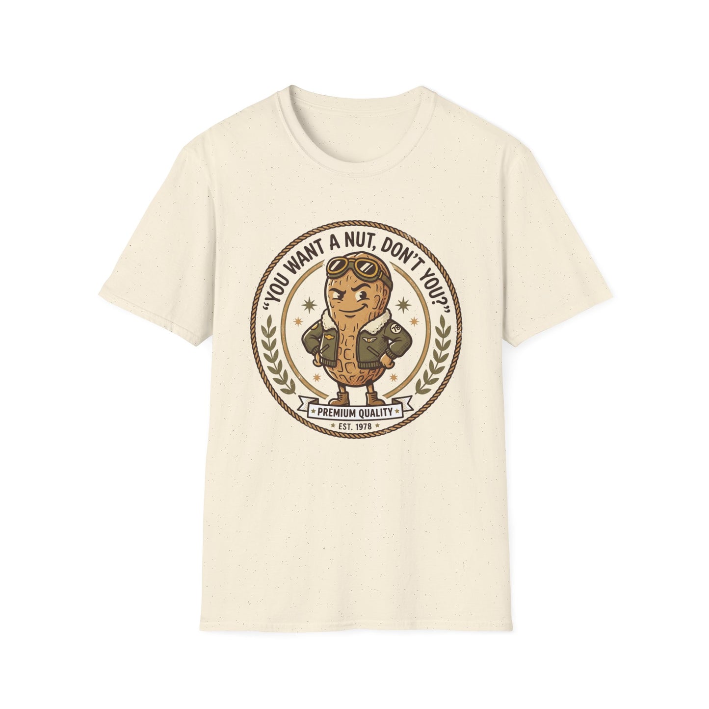 Vintage Mascot Peanut T-Shirt — "You Want a Nut, Don't You?" Retro Graphic Tee Printify