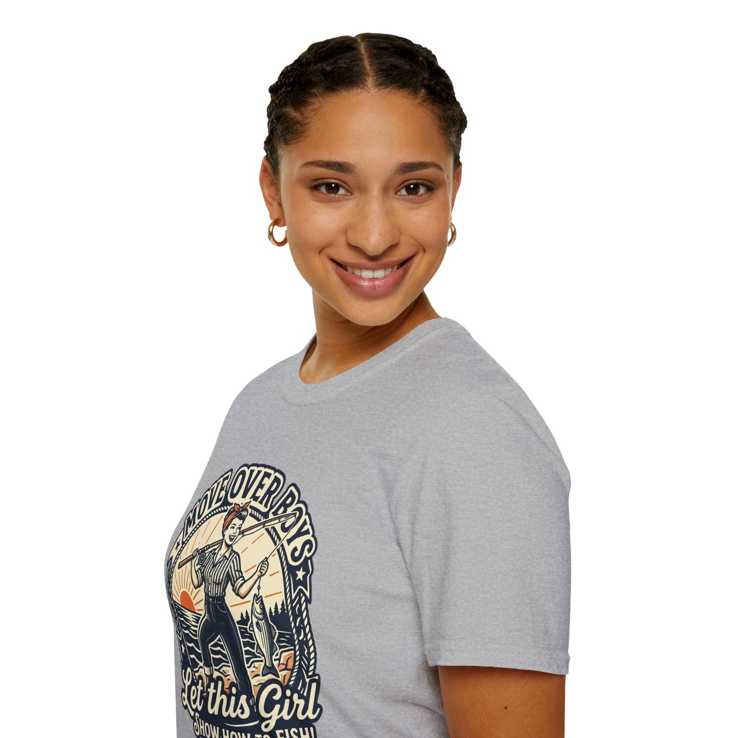 "Move Over Boys, Let This Girl Show How to Fish" Vintage Design - Fishing T-Shirt